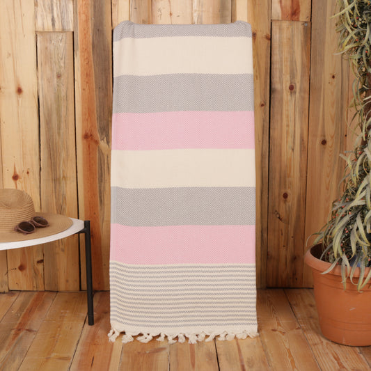 Pink Gray Convertible Turkish Towel Beach Bag