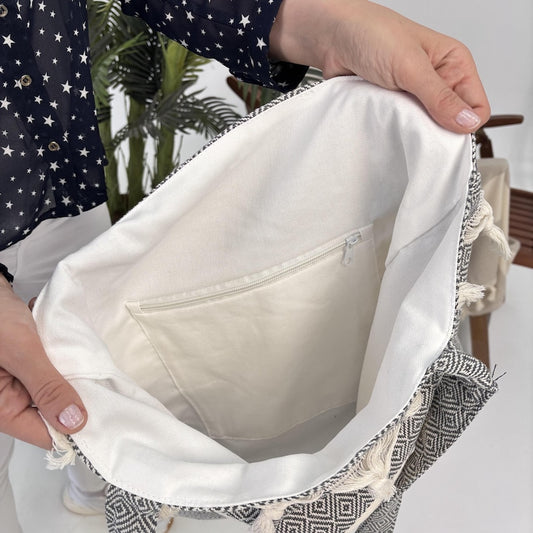 Silver Nomad Convertible Turkish Towel Beach Bag