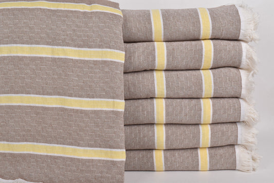 Türkische Kuscheldecke, Personalisierte Decke, Braun-Gelbe Decke, Gestreifte Decke, 210x240 cm Webdecke, Yoga-Decke, Designer-Decke