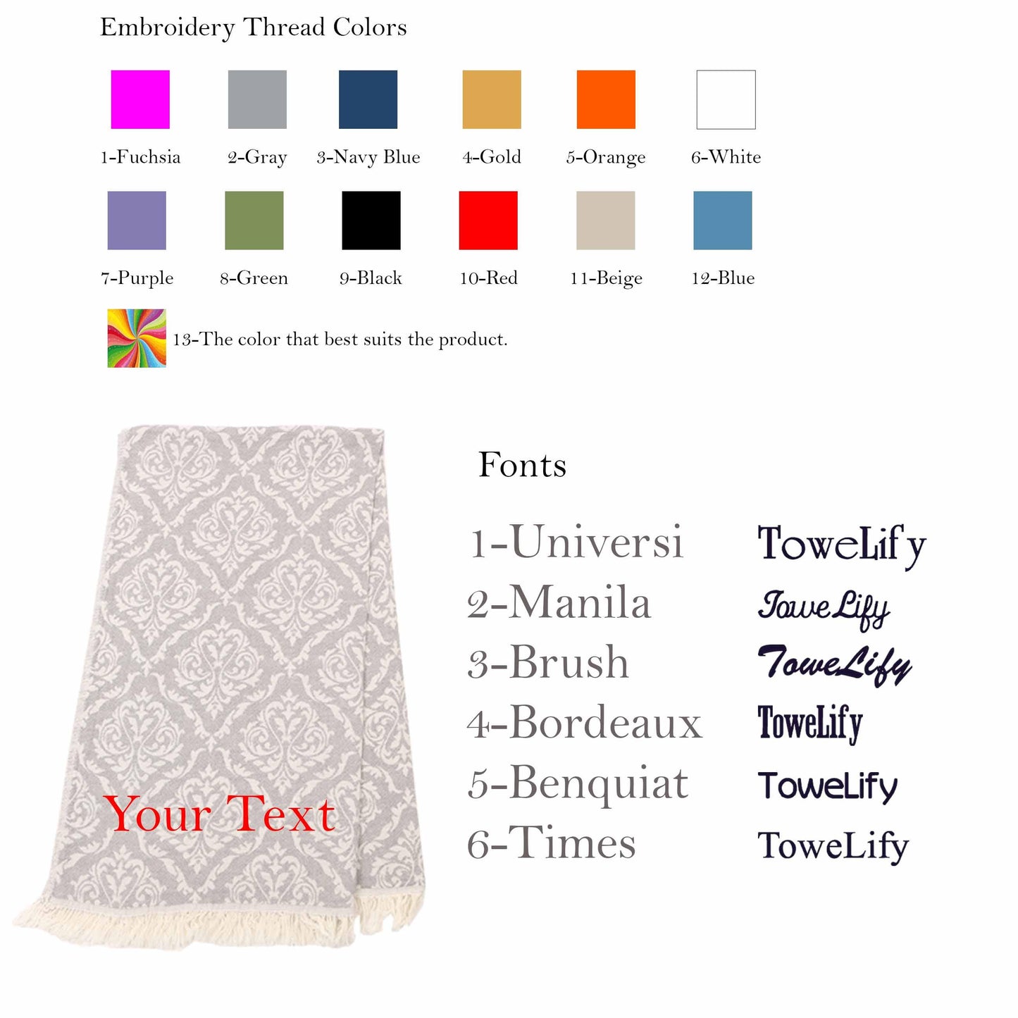 Personalized Turkish Cotton Peshtemal Towel: Custom Embroidered Beach, Bath, Spa