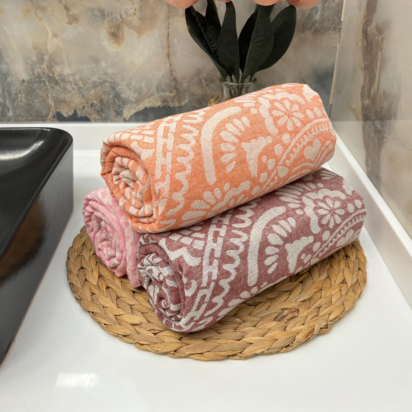 Floral Turkish Towel: 100% Cotton Peshtemal, Custom Embroidery Available