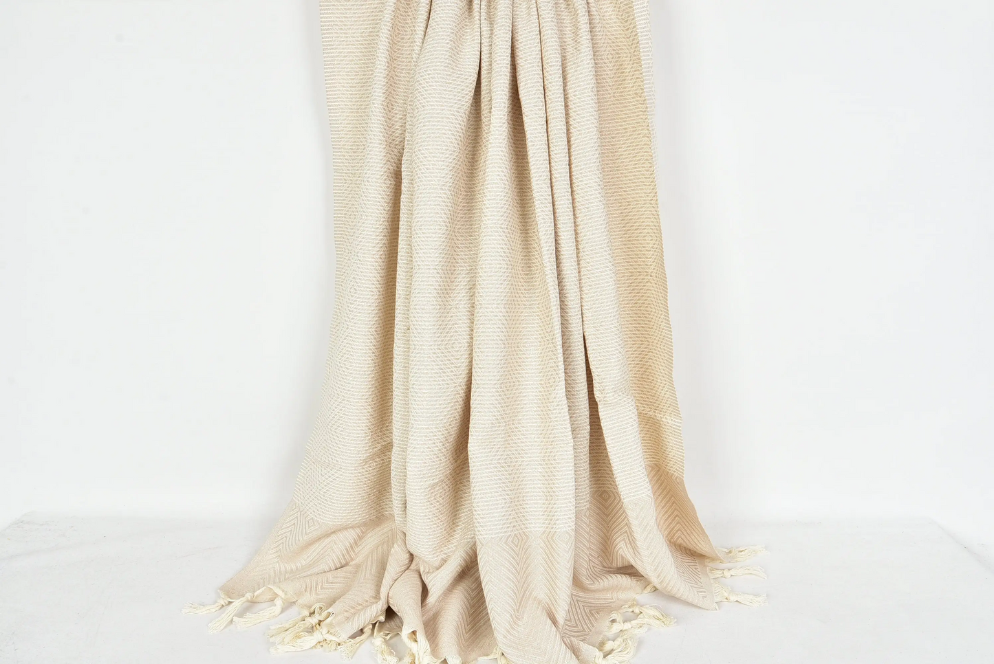 Beige Diamond Design Turkish Blanket, 78x94 Inches, Cotton, Coastal