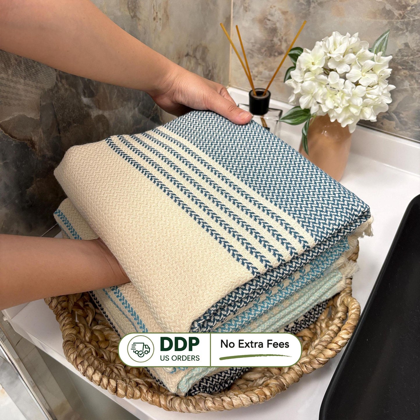 Handwoven Striped Turkish Cotton Towel: Personalized Beach/Bath Peshtemal