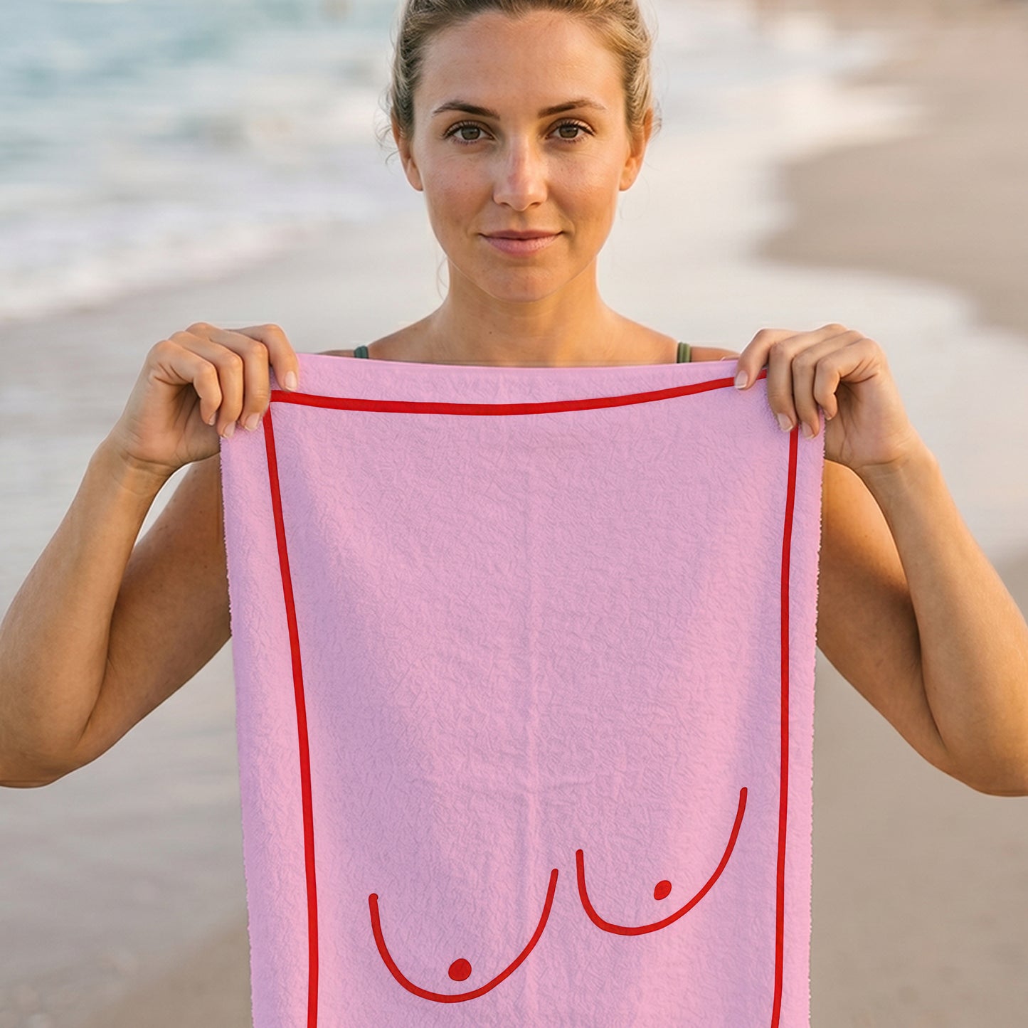 Pink Minimal Body Line Art Printed Towel