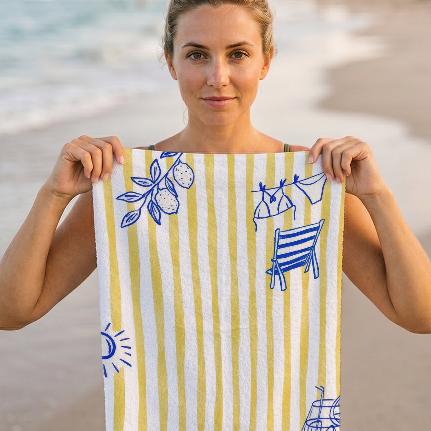 Yellow Dolce Vita Stripe Printed Towel