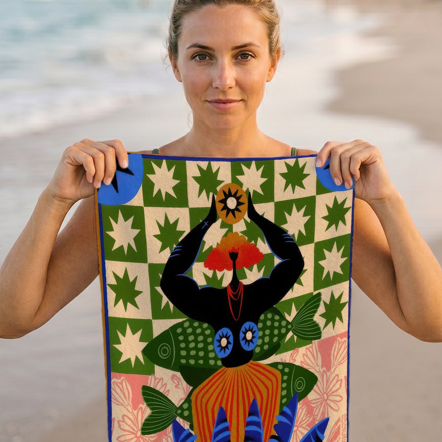 Tropical Mermaid Tile Printed Towel