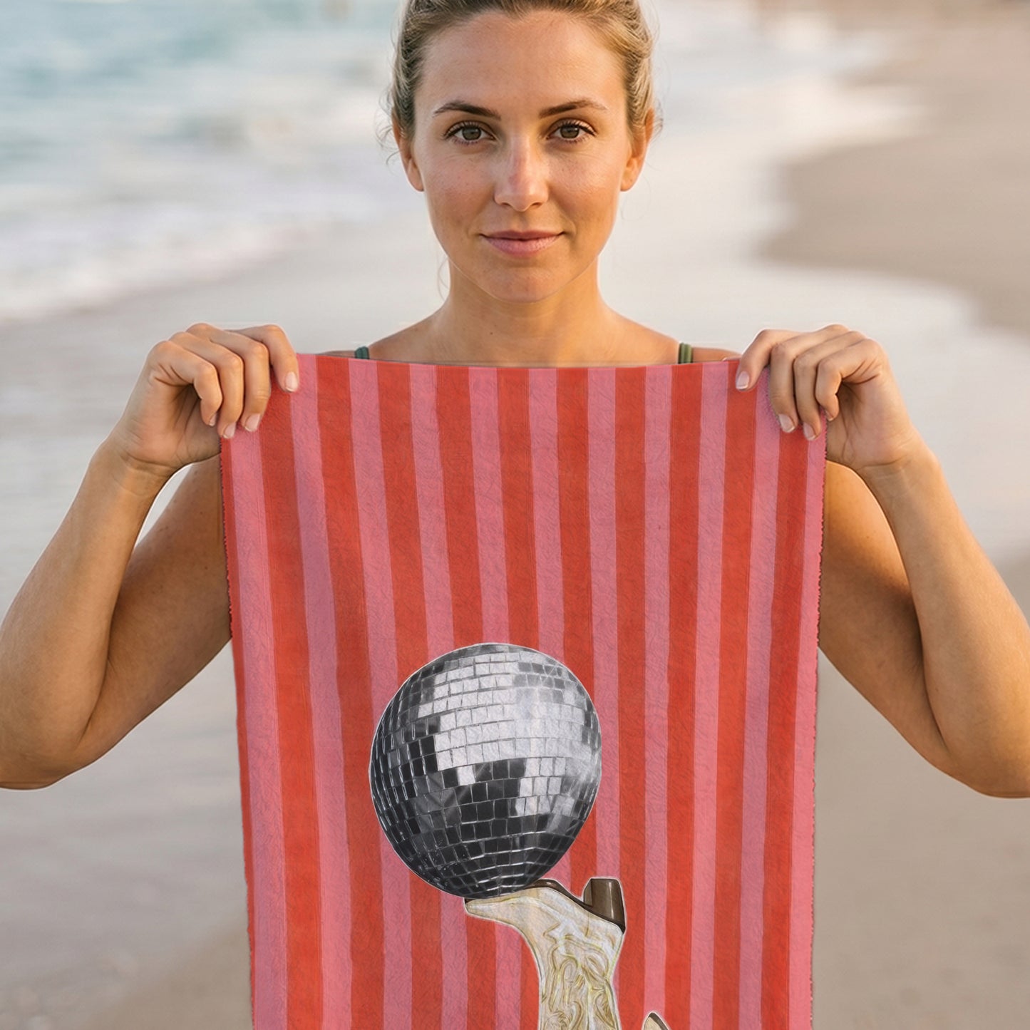 Red Disco Ball Stripe Printed Towel