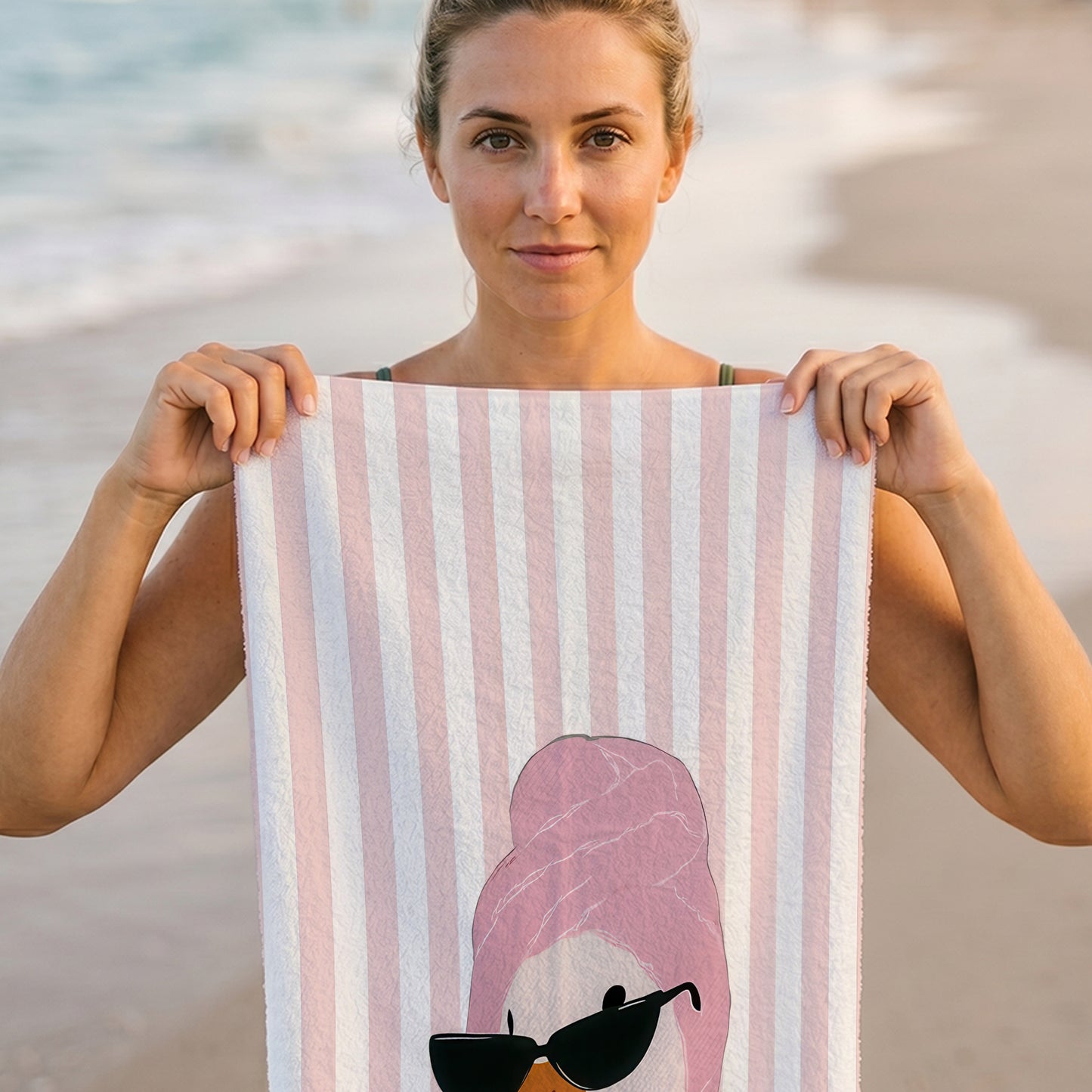 Spa Duck Pink Stripe Printed Towel