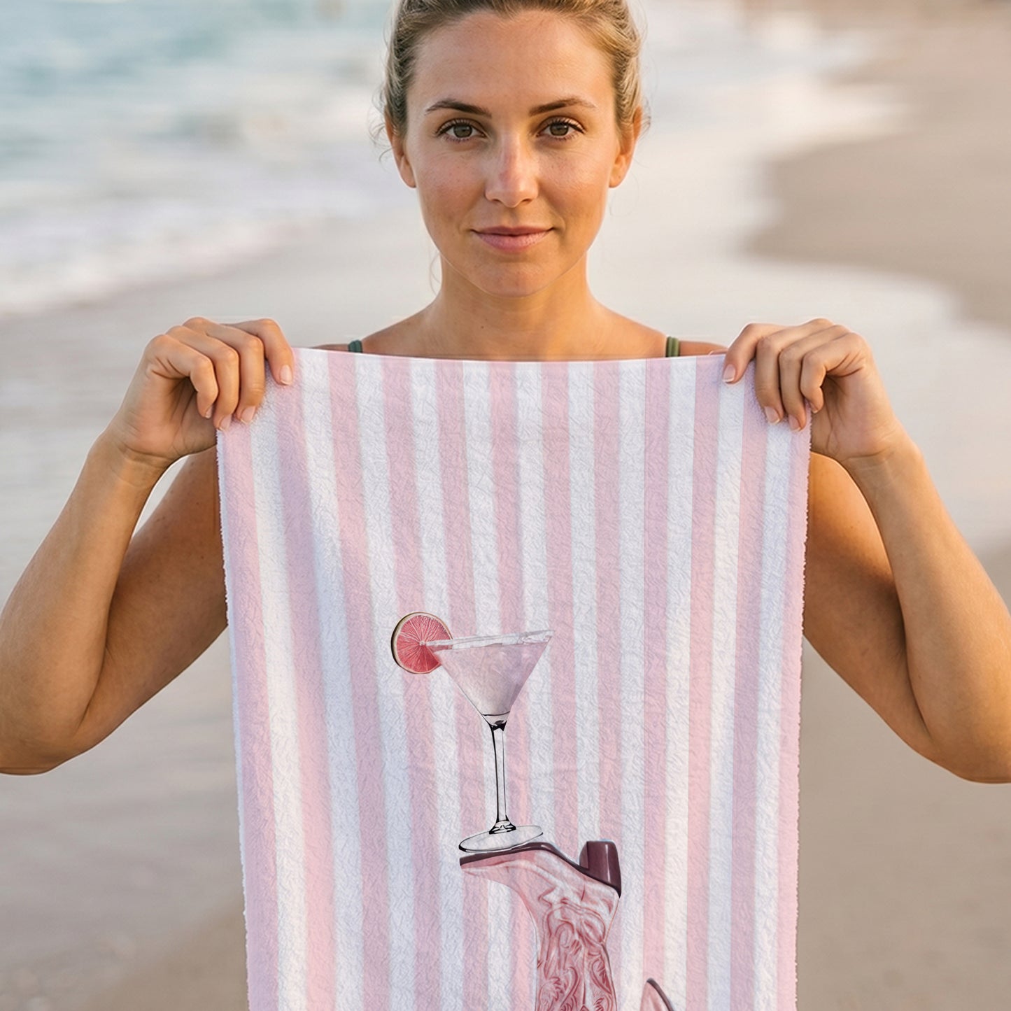 Pink Cocktail Stripe Printed Towel