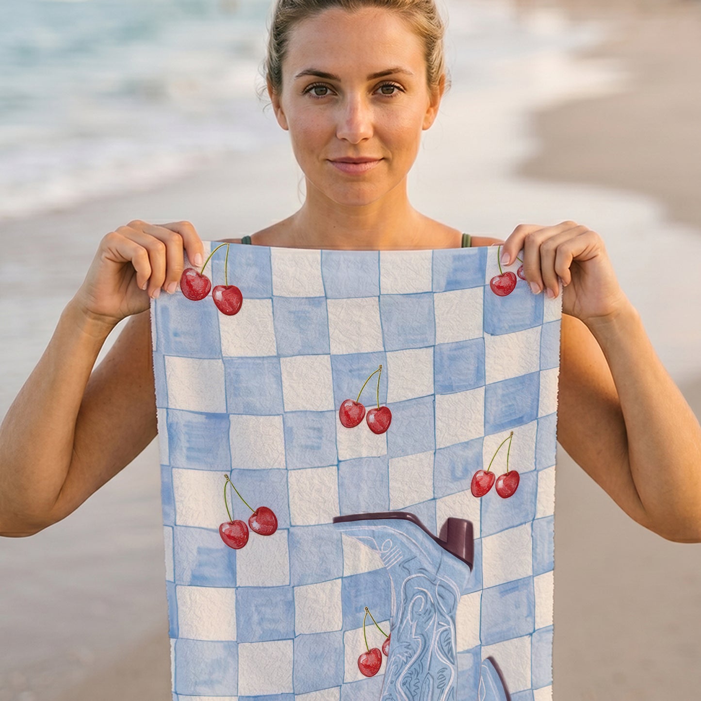 Blue Cherry Legs Printed Towel