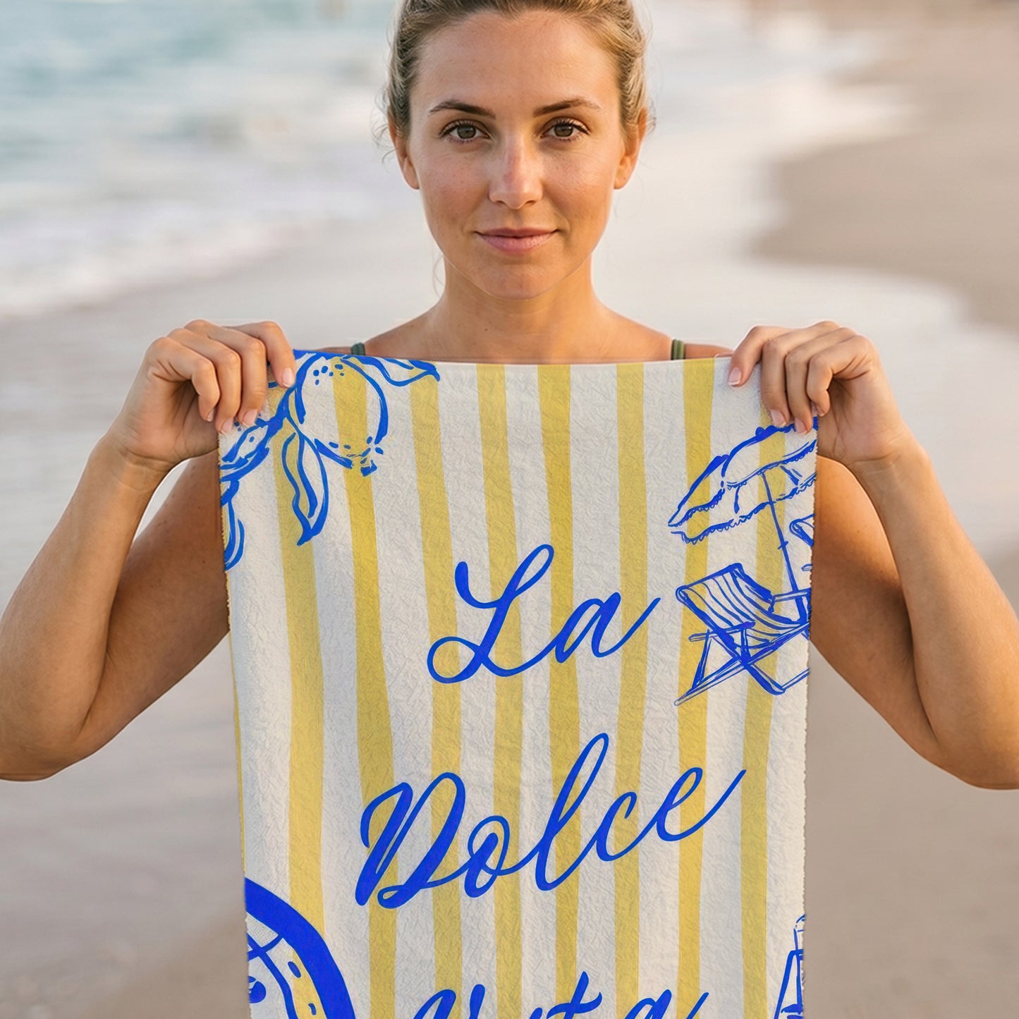 La Dolce Vita Lemon Stripe Printed Towel