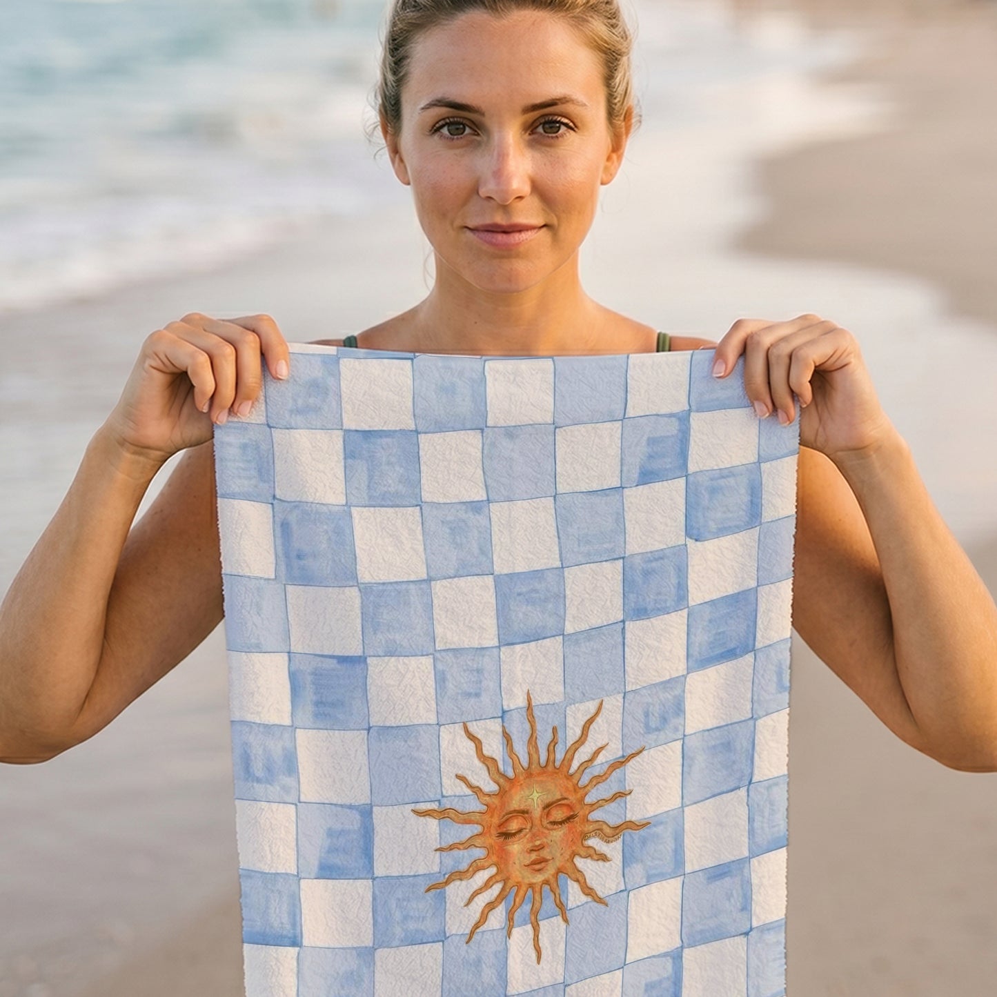 Blue Checkered Sun Printed Towel