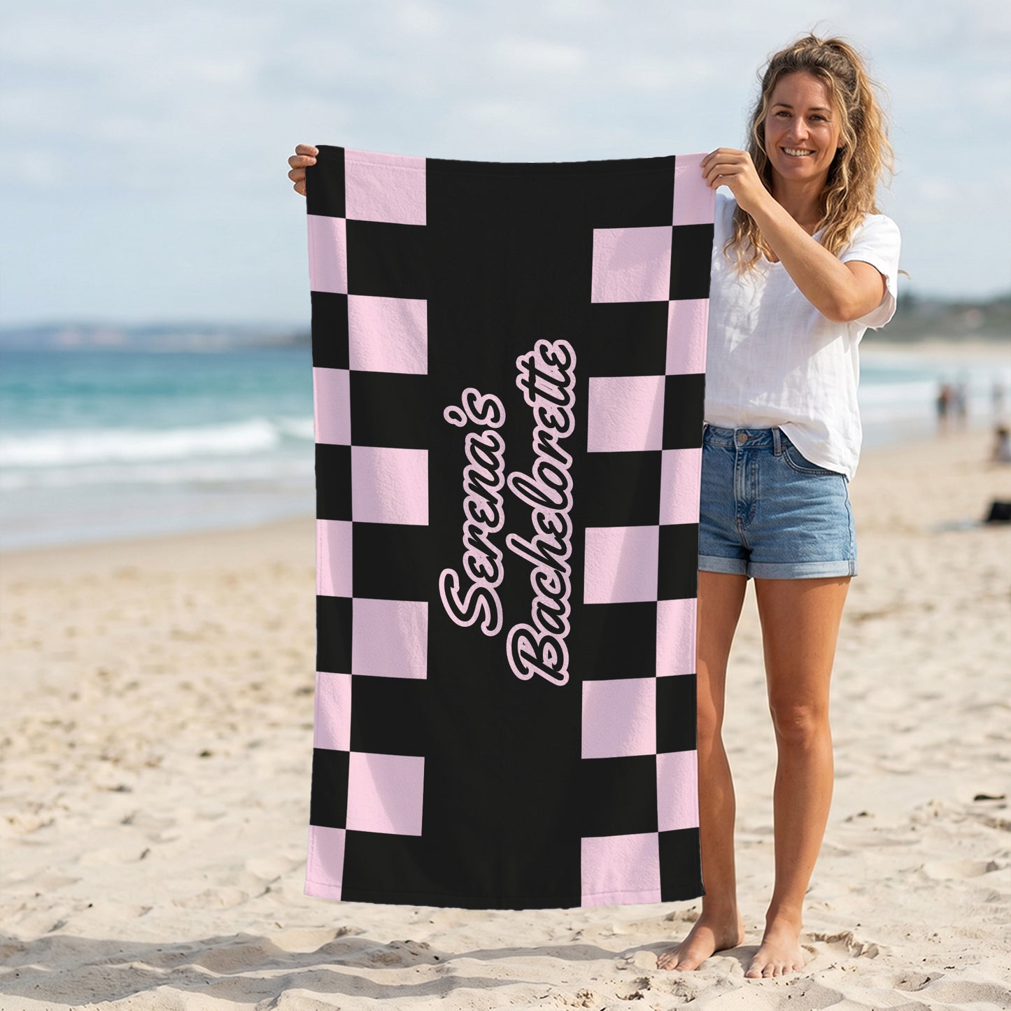 Custom Bachelorette Checkerboard Printed Towel