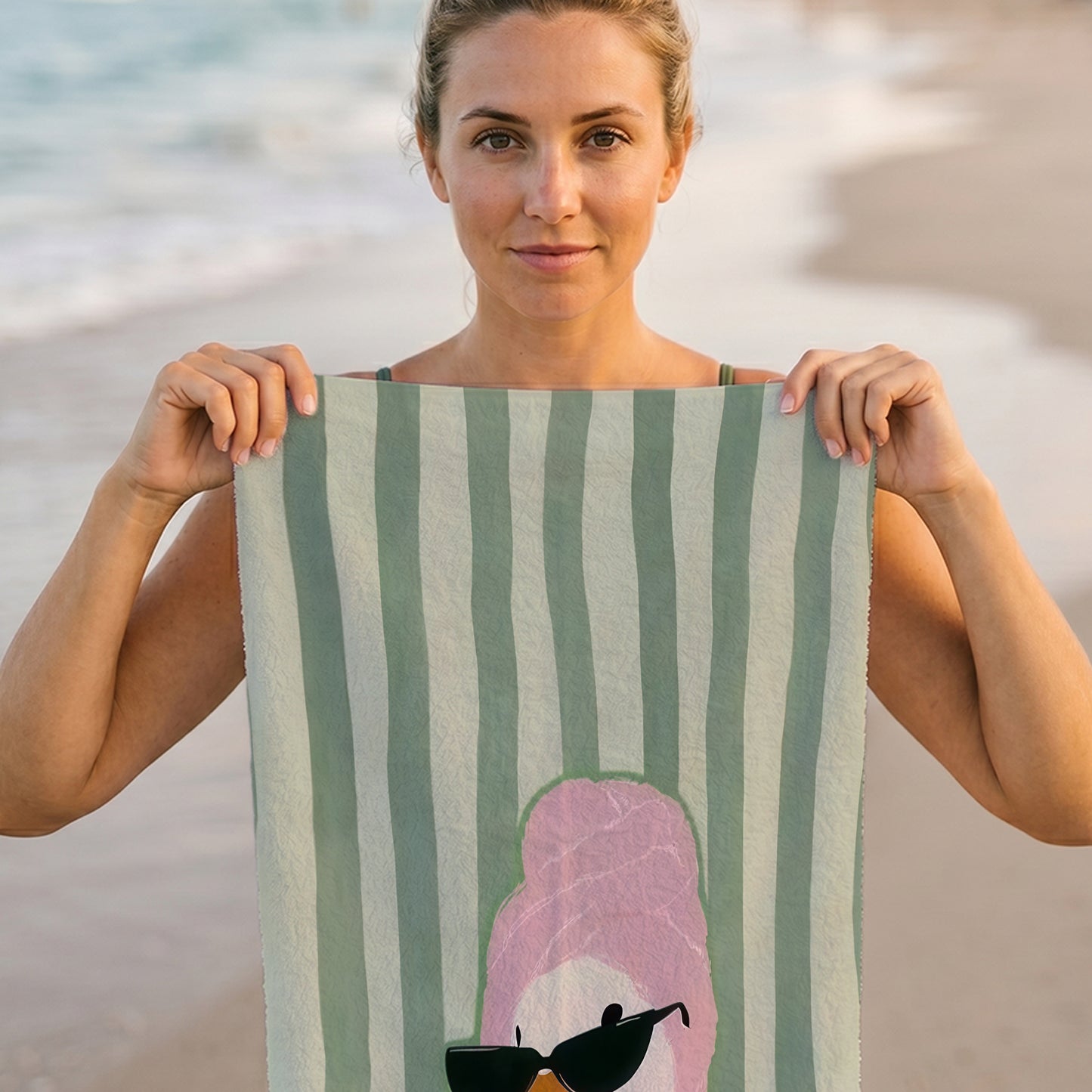 Cool Duck Sage Stripe Printed Towel