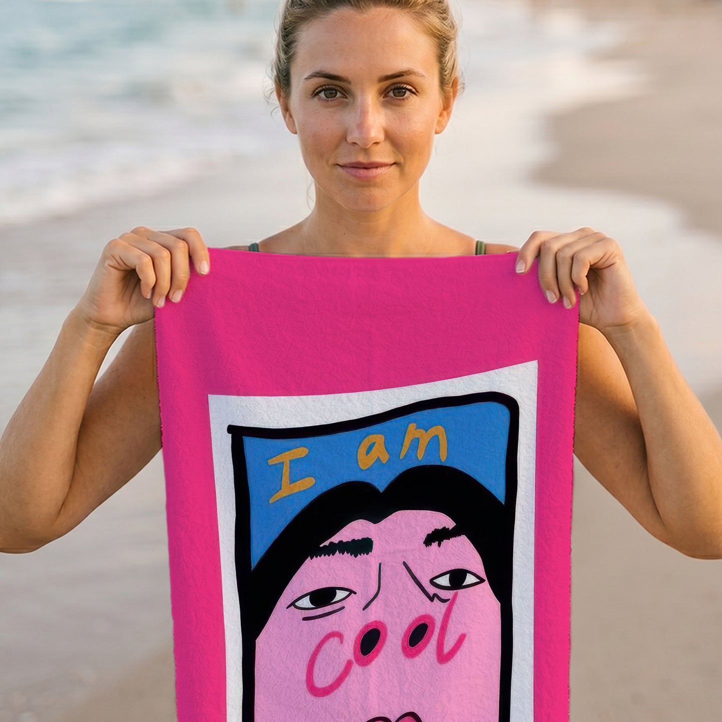 Pink Selfie Portrait Printed Towel