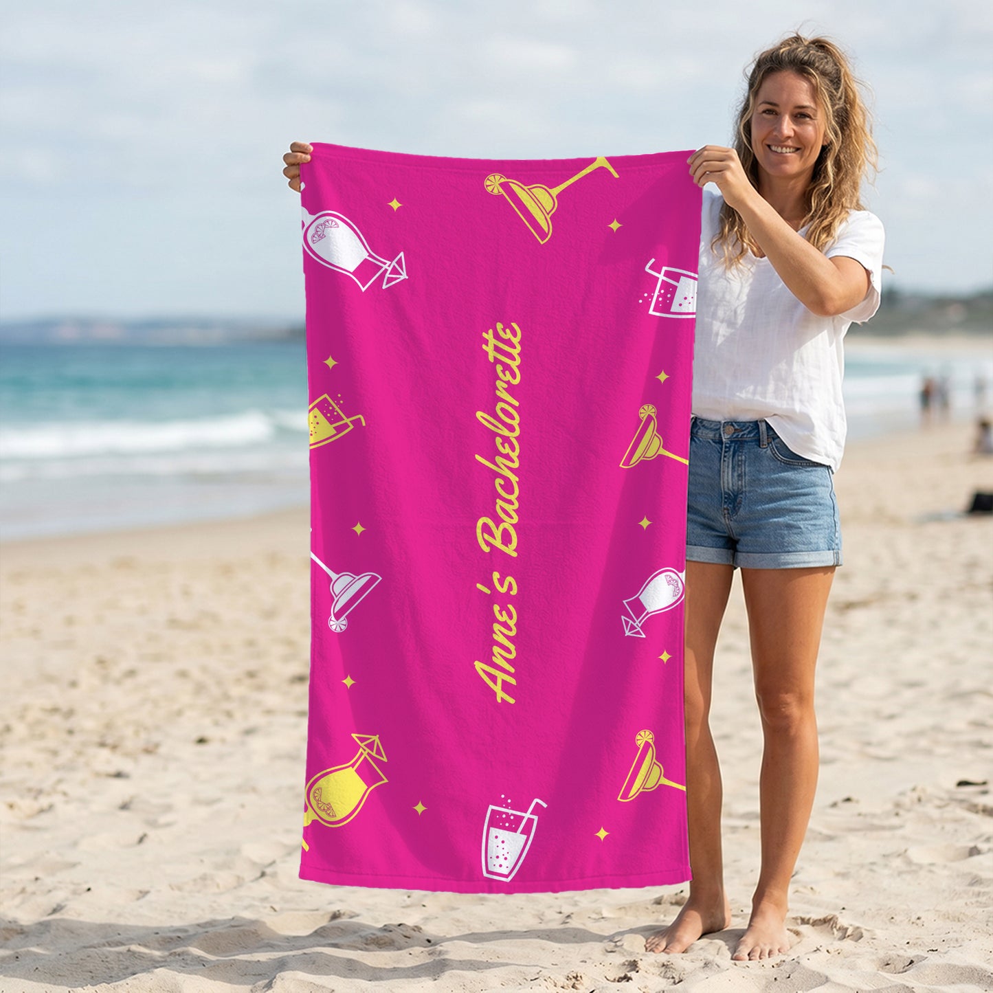 Pink Bachelorette Party Icons Printed Towel