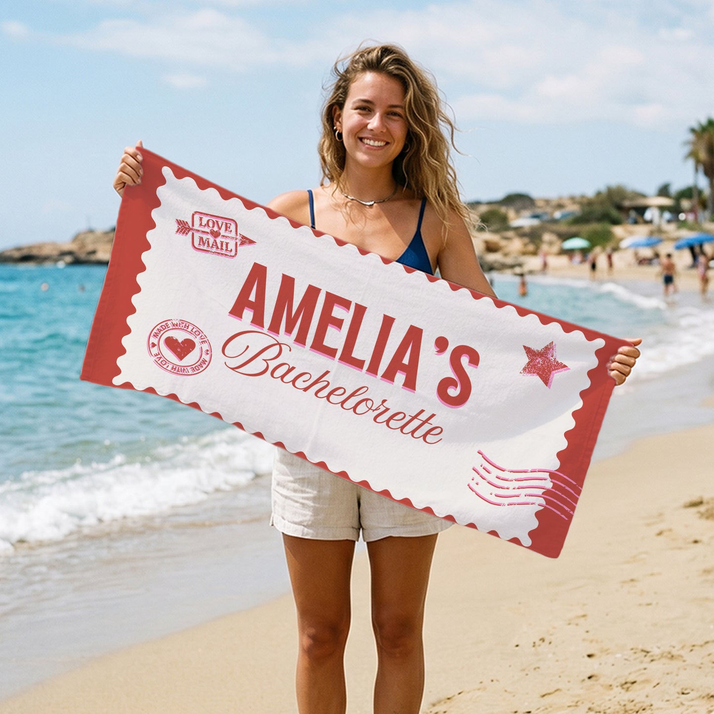 Amelia Bachelorette Postcard Printed Towel