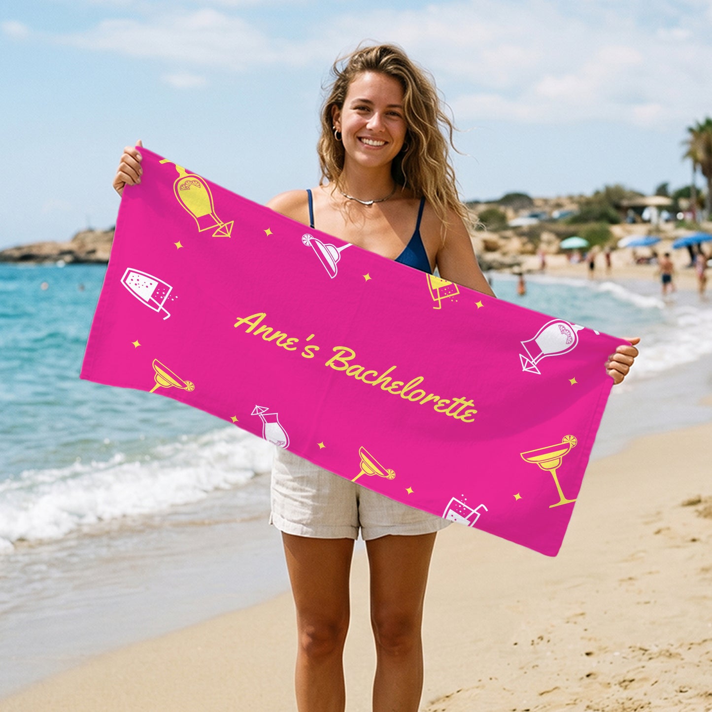 Pink Bachelorette Party Icons Printed Towel