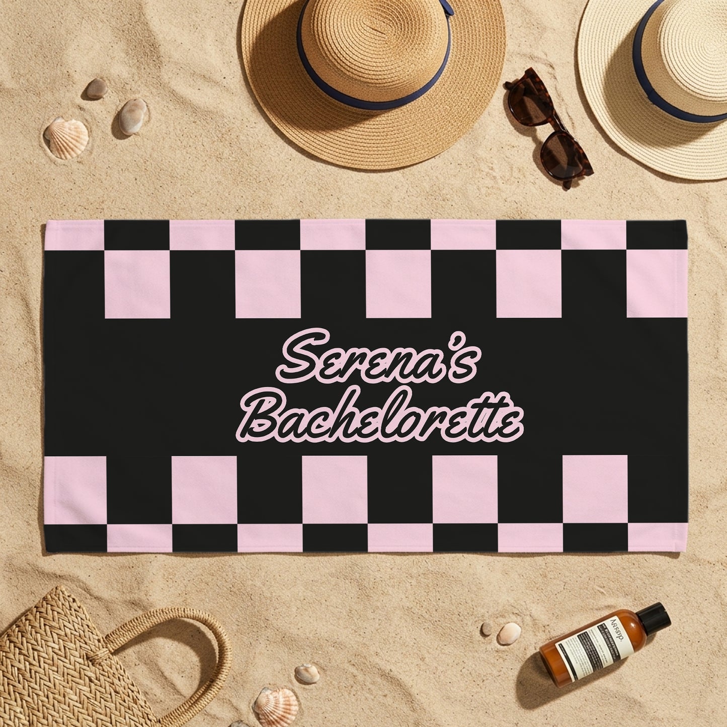 Custom Bachelorette Checkerboard Printed Towel