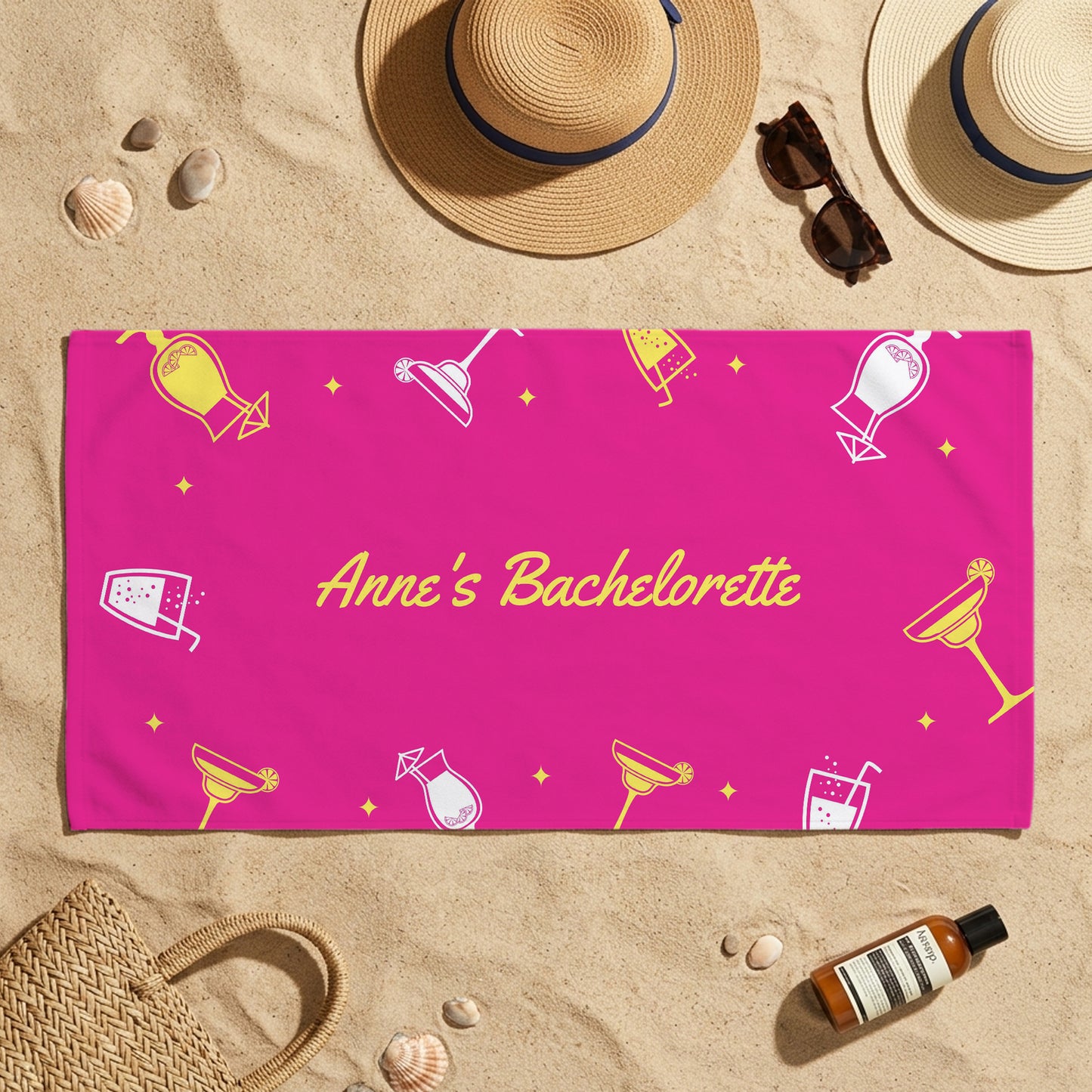 Pink Bachelorette Party Icons Printed Towel