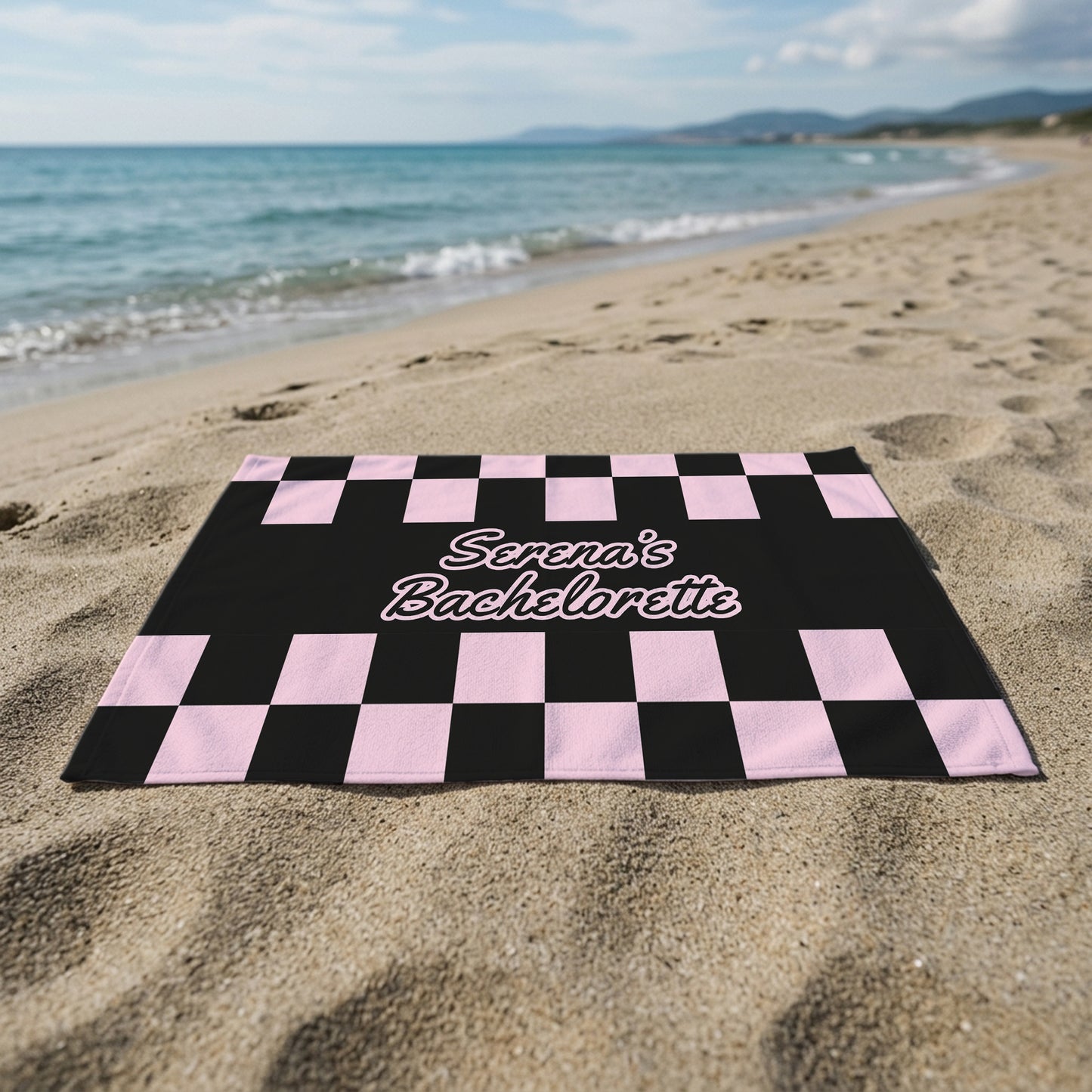 Custom Bachelorette Checkerboard Printed Towel