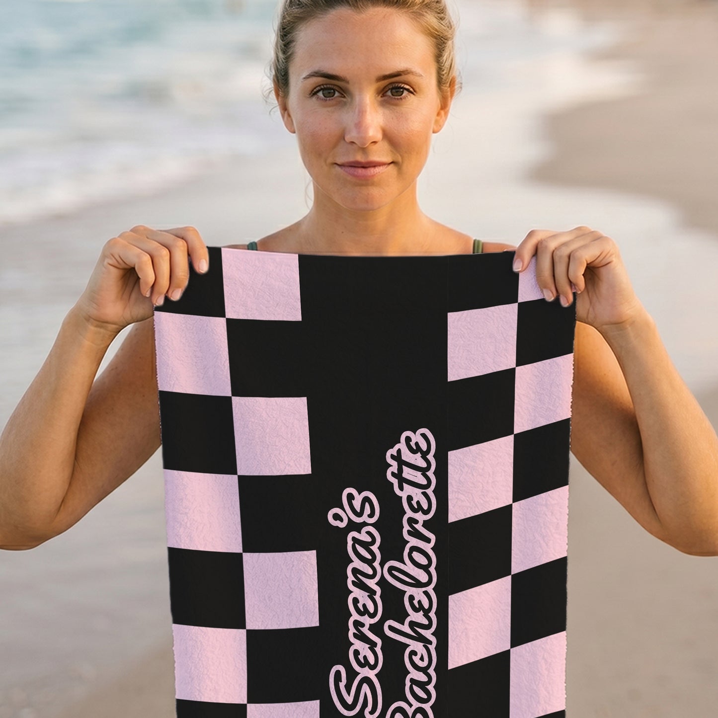 Custom Bachelorette Checkerboard Printed Towel
