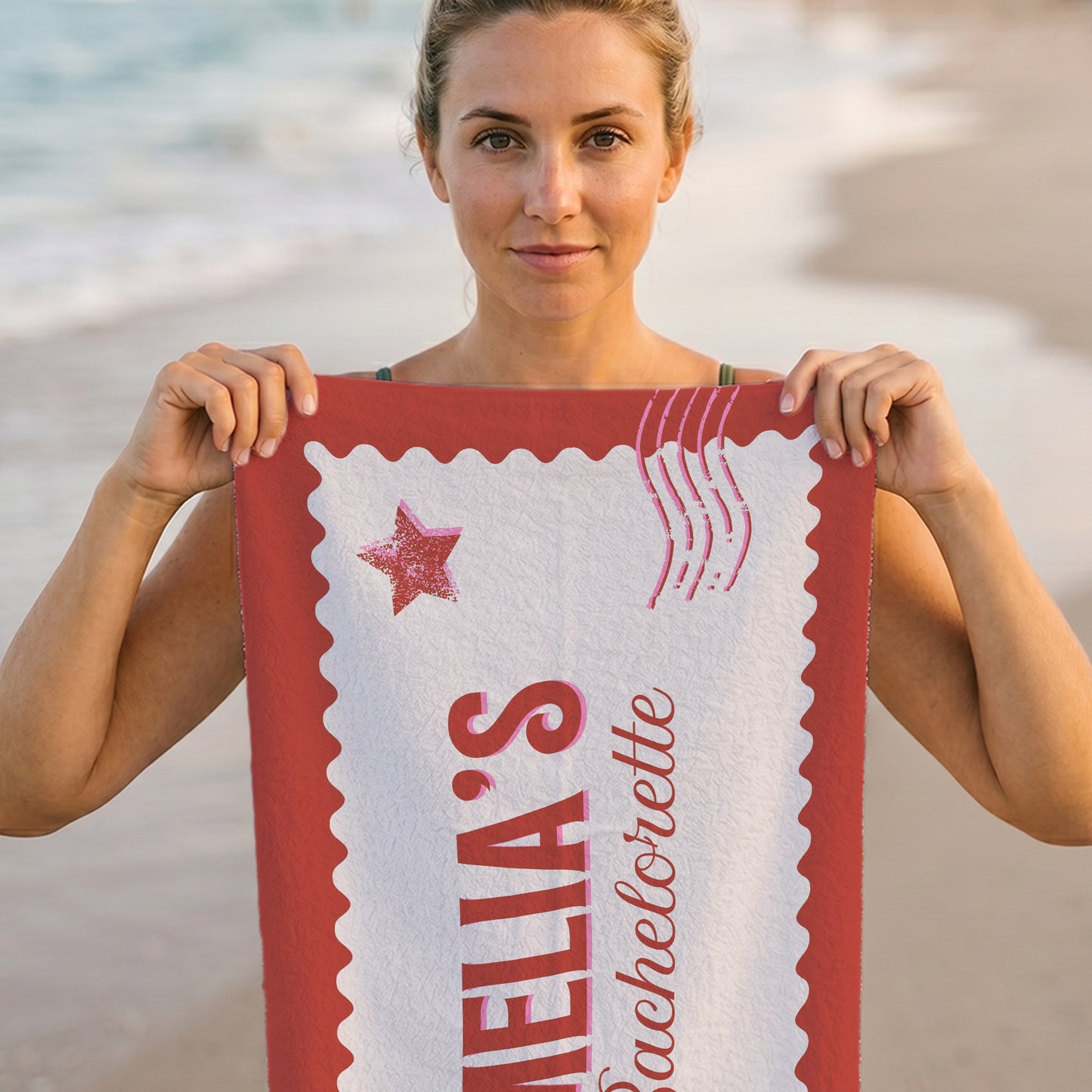 Amelia Bachelorette Postcard Printed Towel