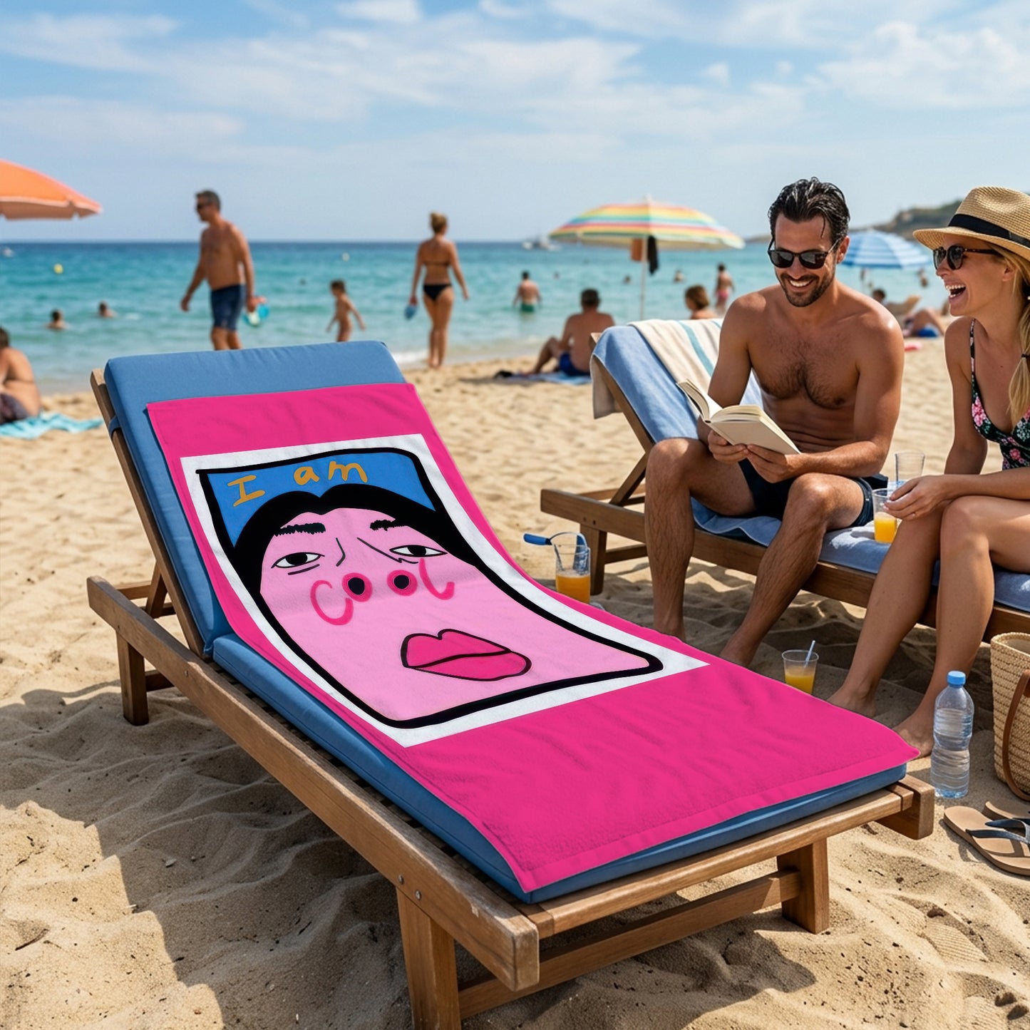 Pink Selfie Portrait Printed Towel