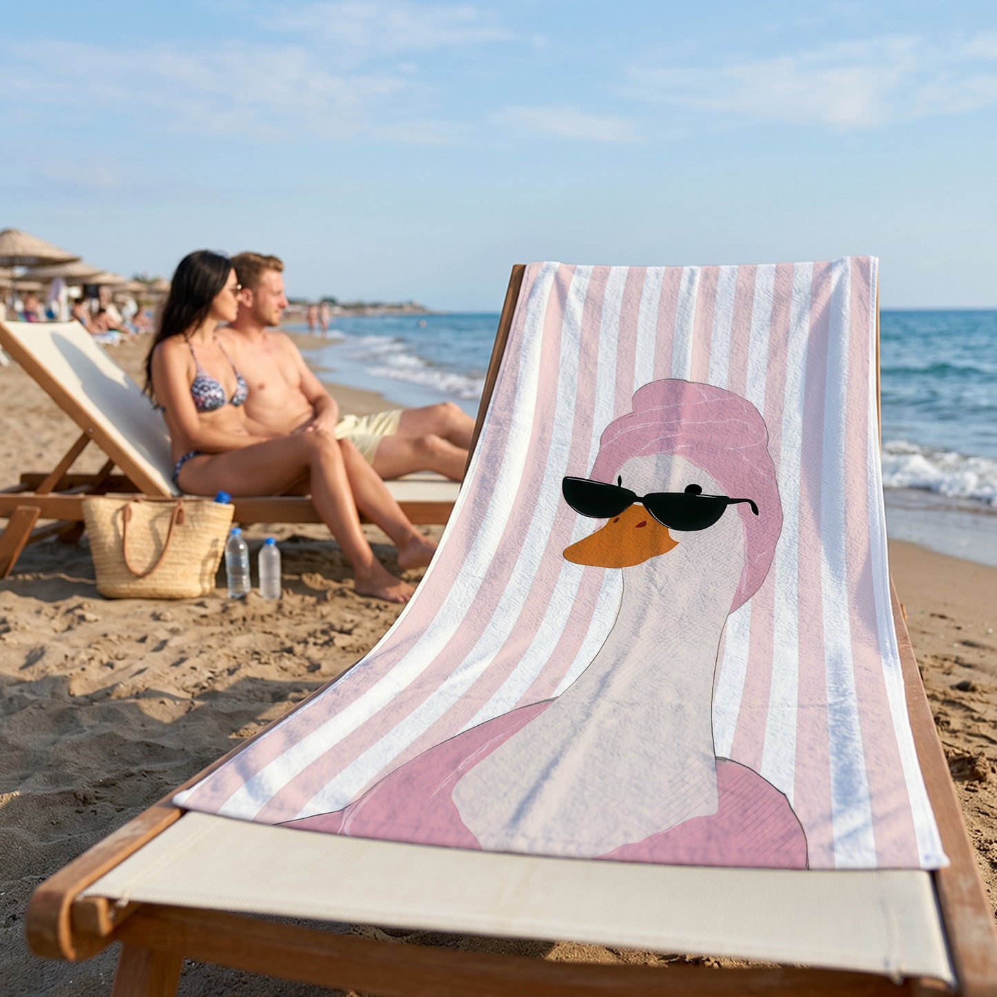 Spa Duck Pink Stripe Printed Towel