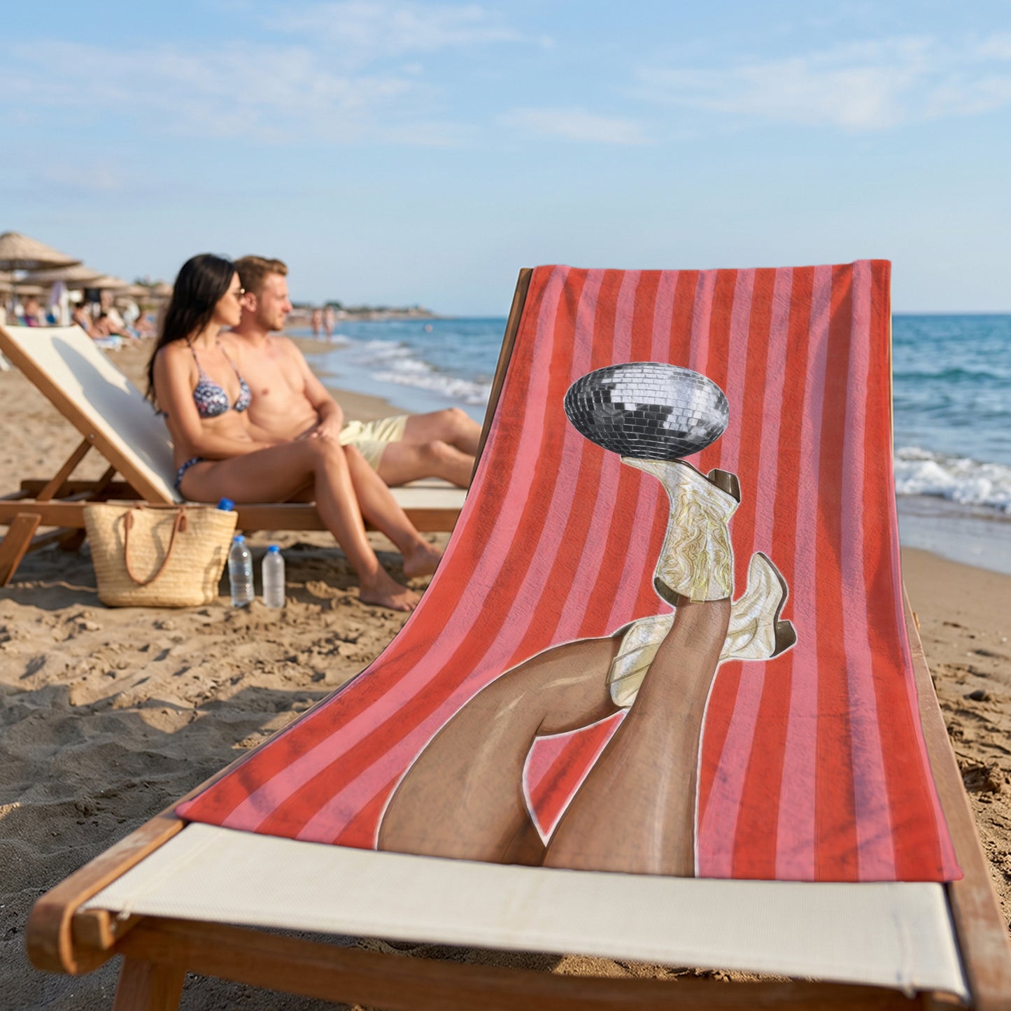 Red Disco Ball Stripe Printed Towel