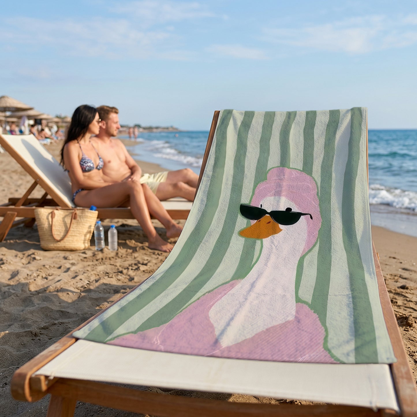 Cool Duck Sage Stripe Printed Towel