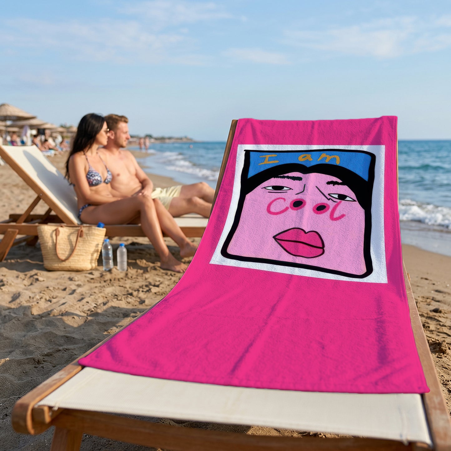 Pink Selfie Portrait Printed Towel