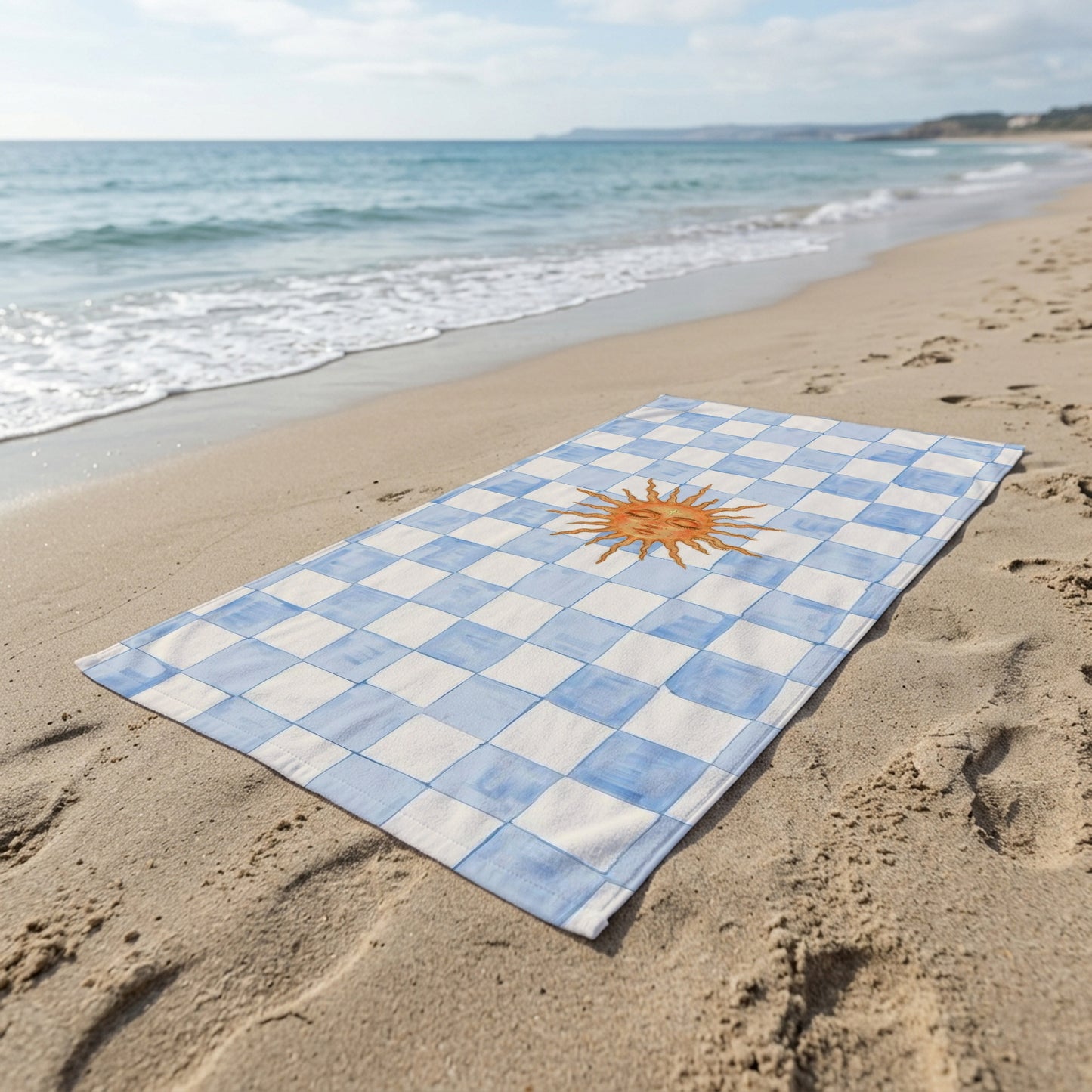 Blue Checkered Sun Printed Towel