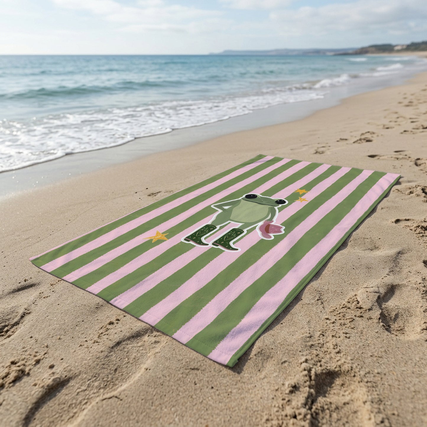 Striped Frog Charm Printed Towel