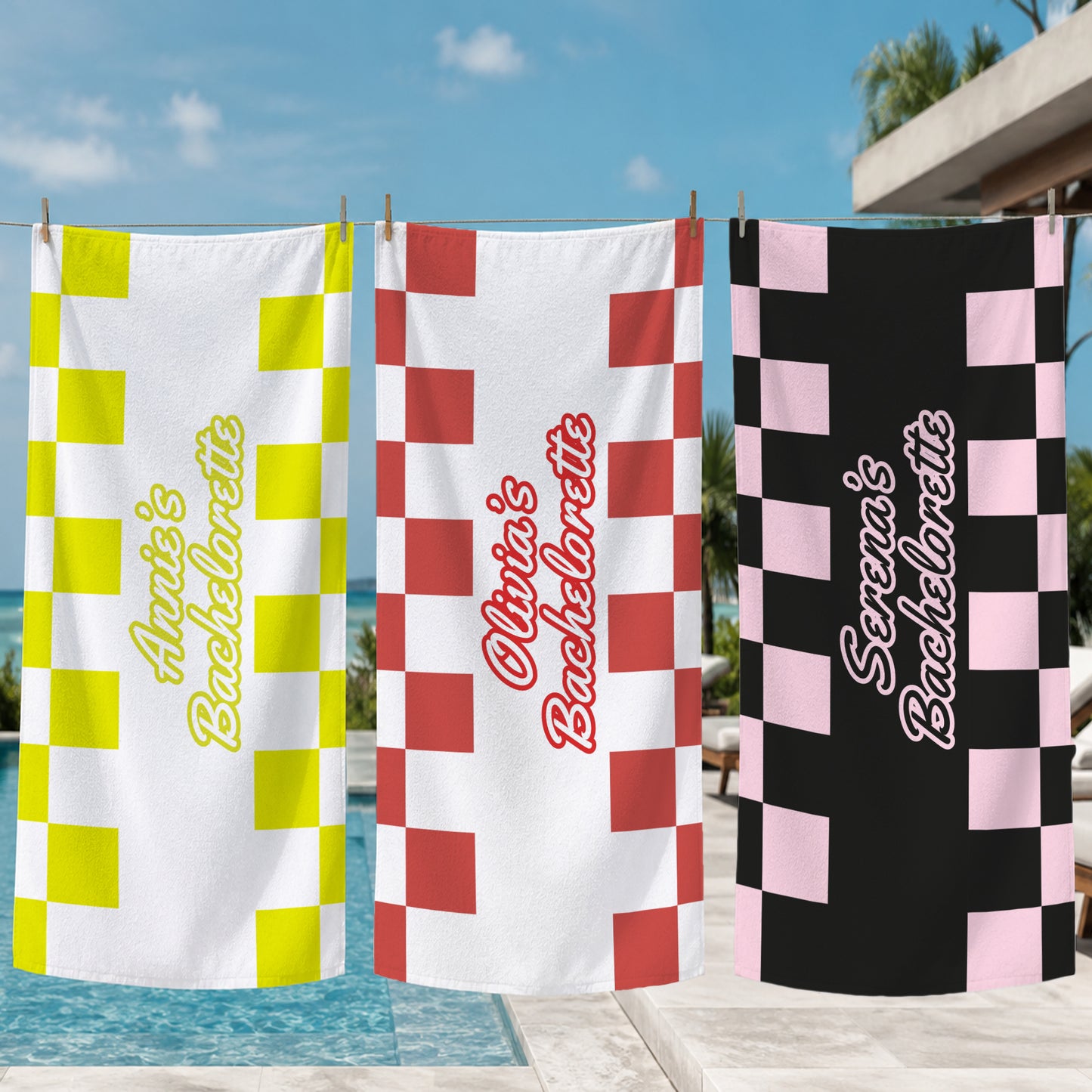 Custom Bachelorette Checkerboard Printed Towel