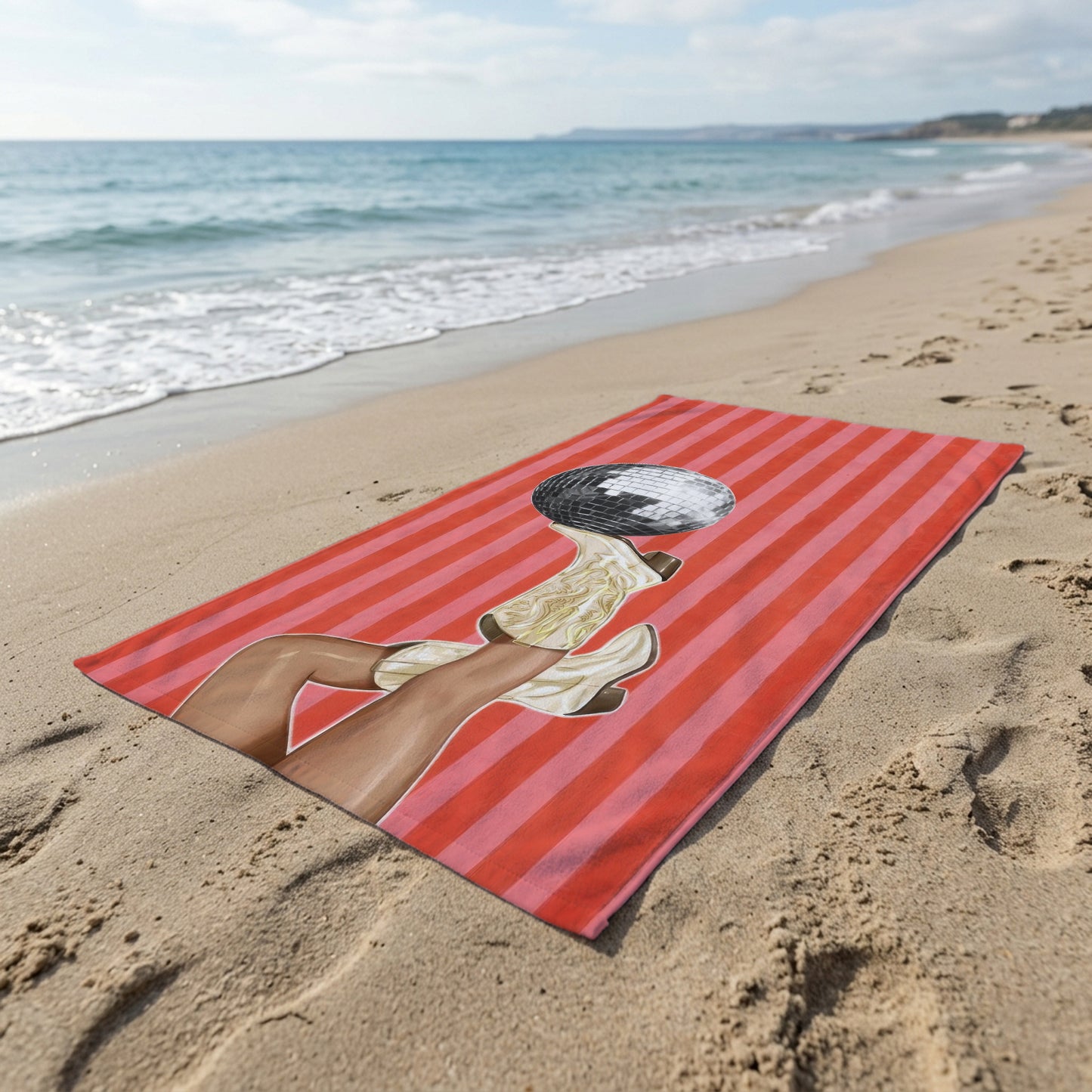 Red Disco Ball Stripe Printed Towel