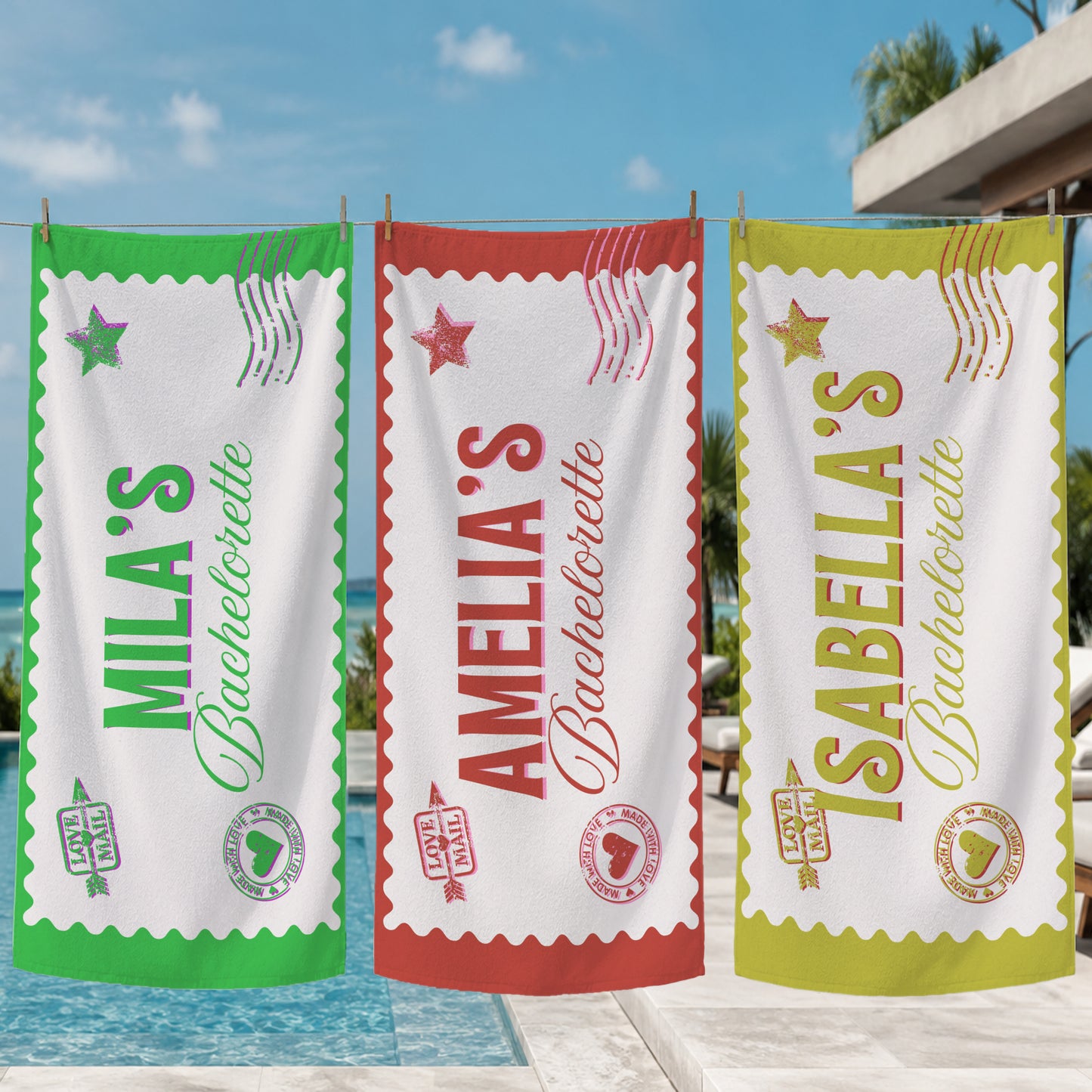 Amelia Bachelorette Postcard Printed Towel