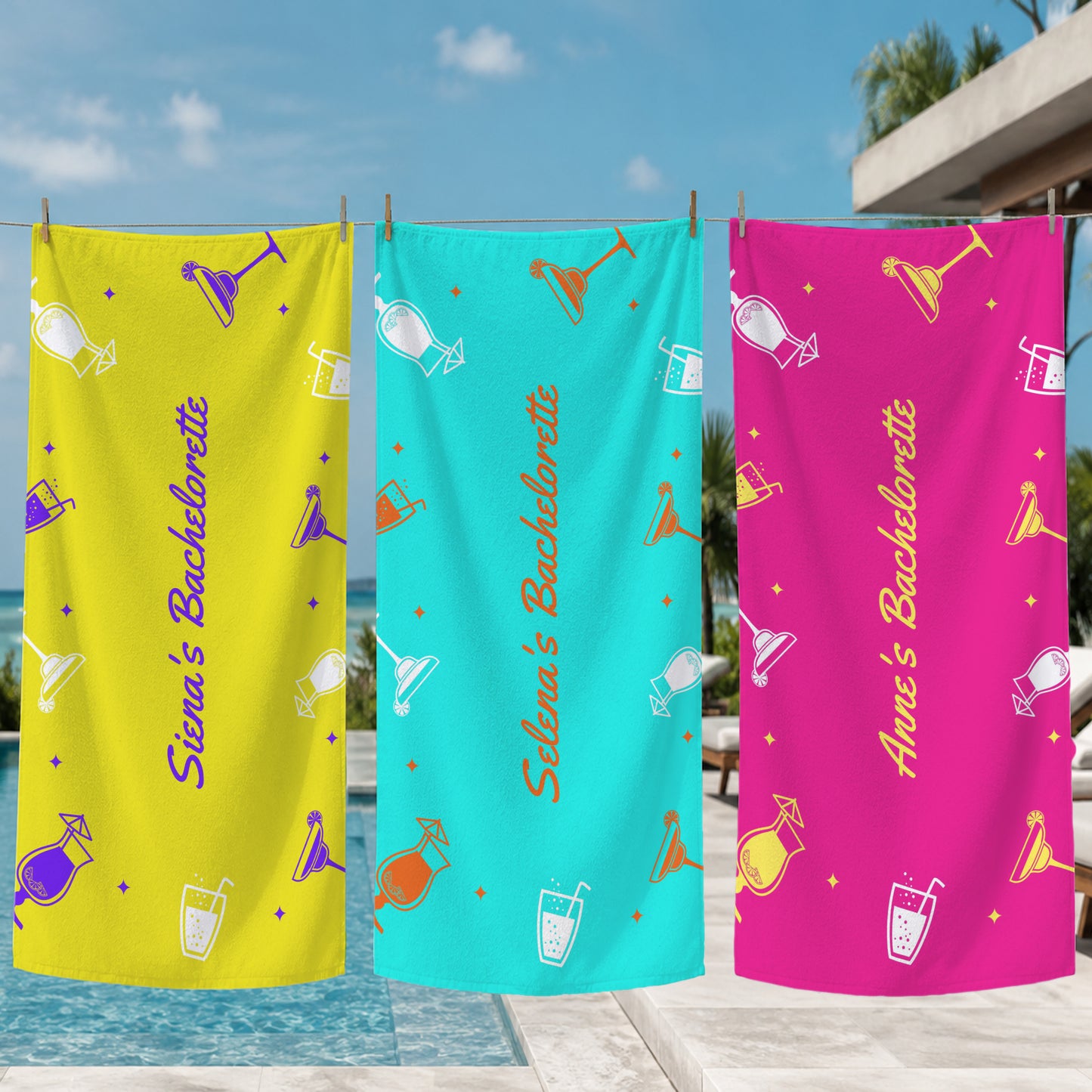 Pink Bachelorette Party Icons Printed Towel