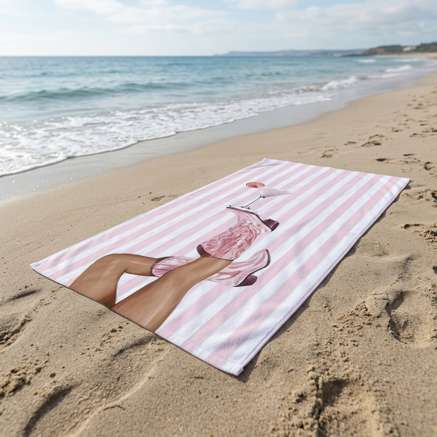 Pink Cocktail Stripe Printed Towel