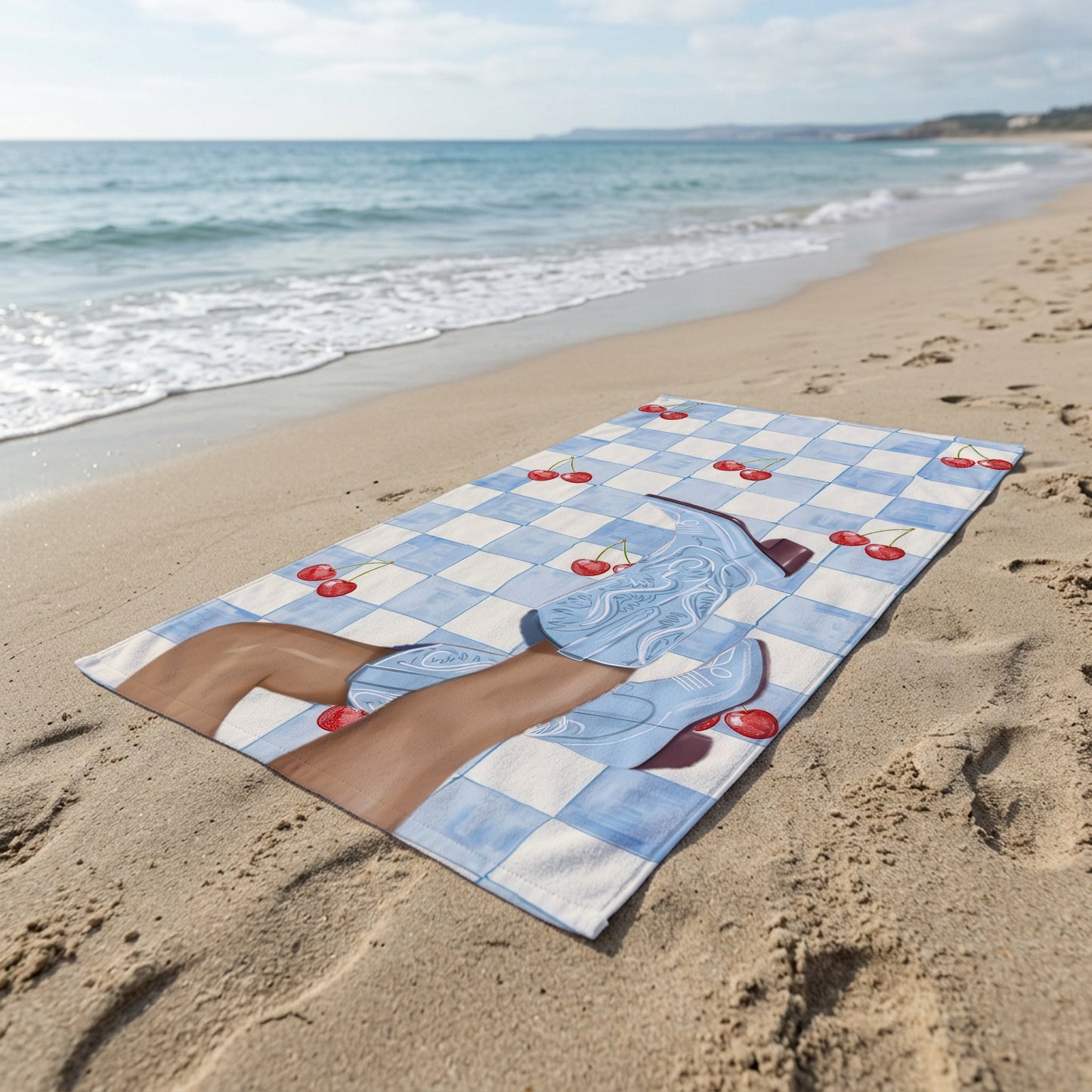 Blue Cherry Legs Printed Towel