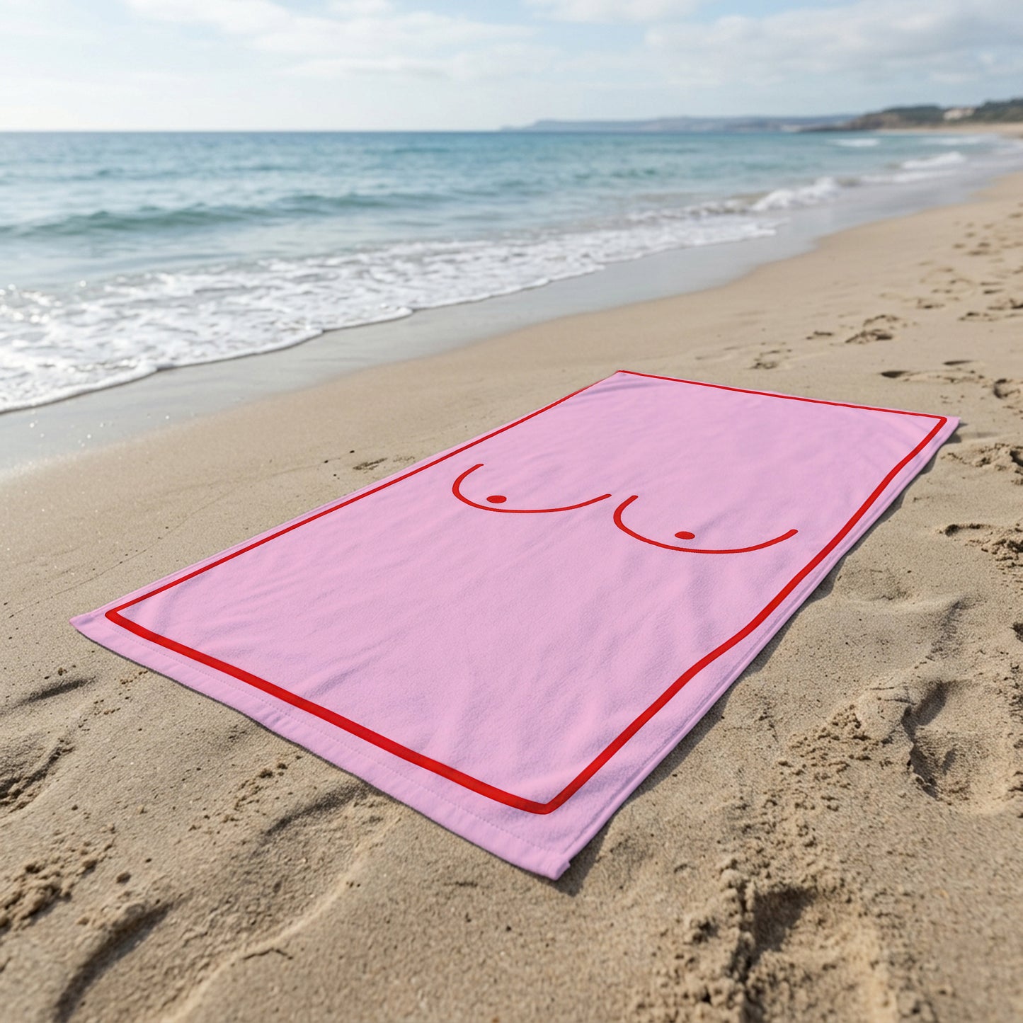Pink Minimal Body Line Art Printed Towel