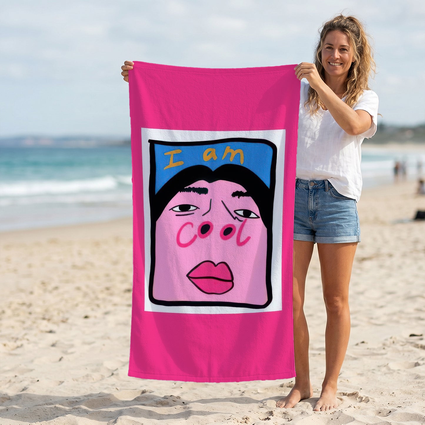 Pink Selfie Portrait Printed Towel