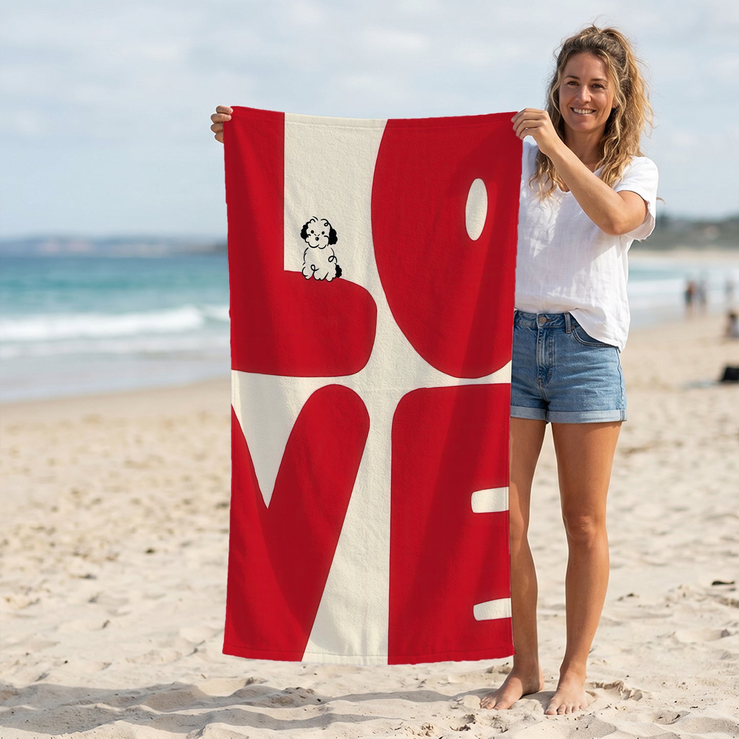 Red Love Graphic Printed Towel