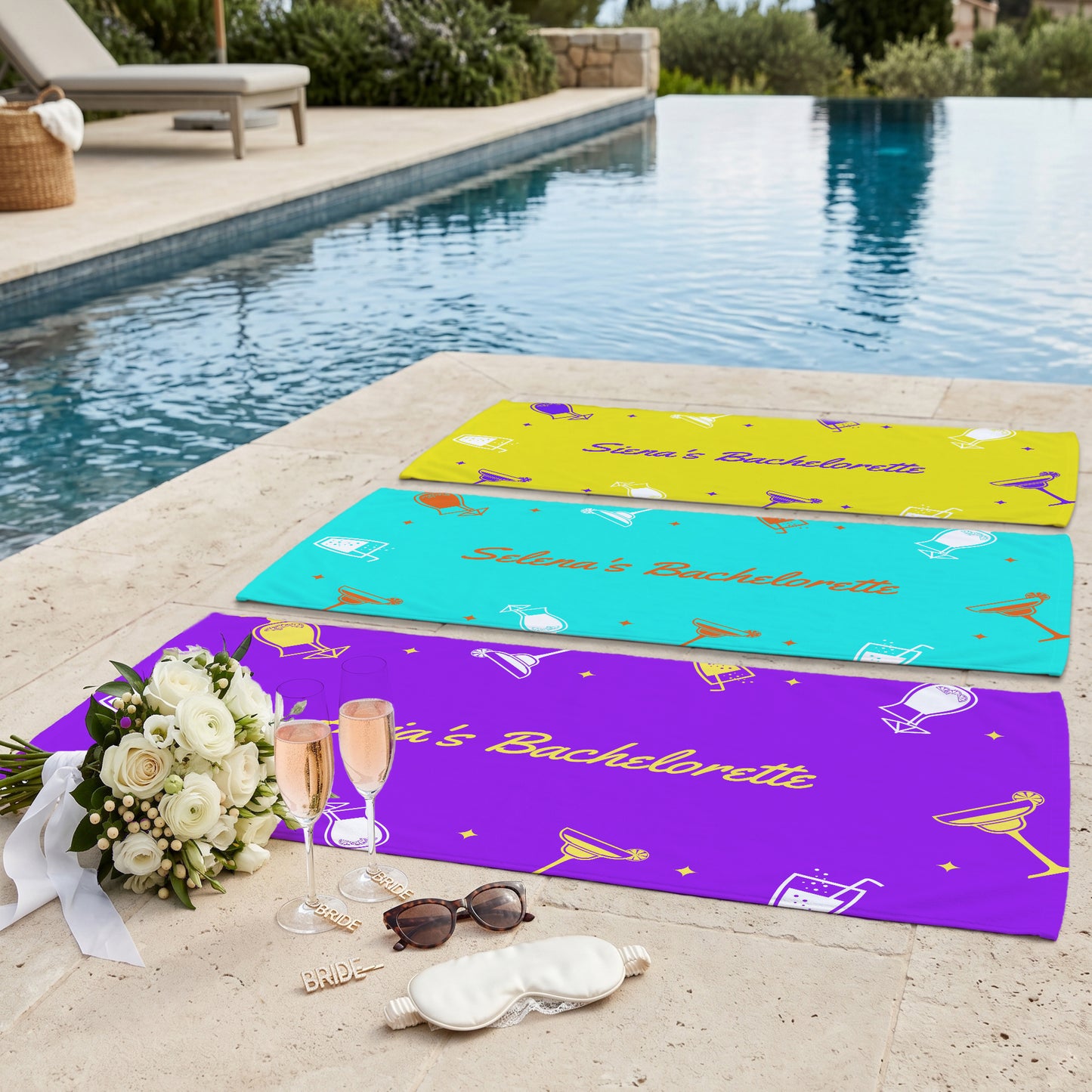 Pink Bachelorette Party Icons Printed Towel
