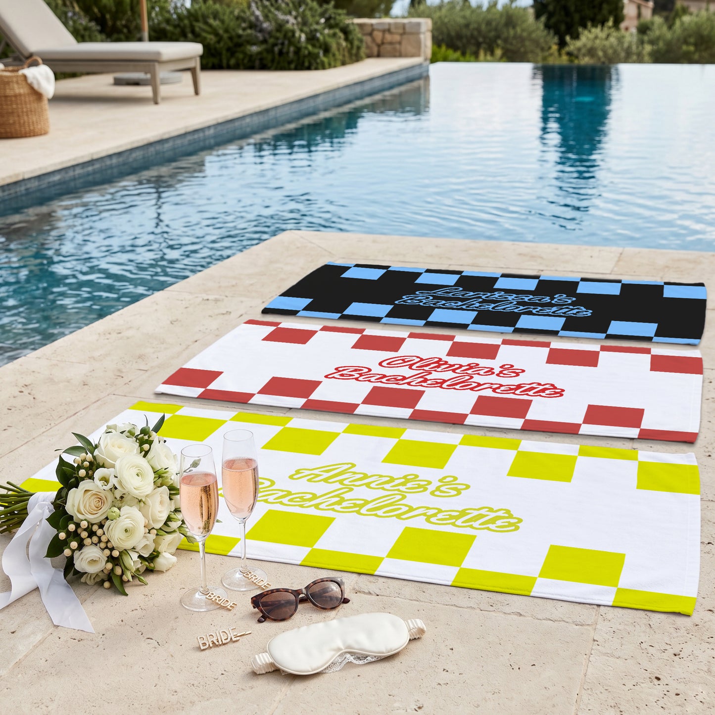 Custom Bachelorette Checkerboard Printed Towel