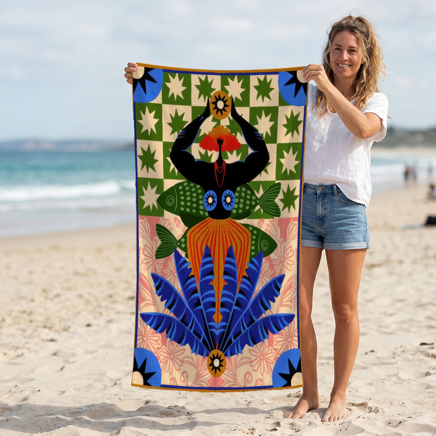 Tropical Mermaid Tile Printed Towel