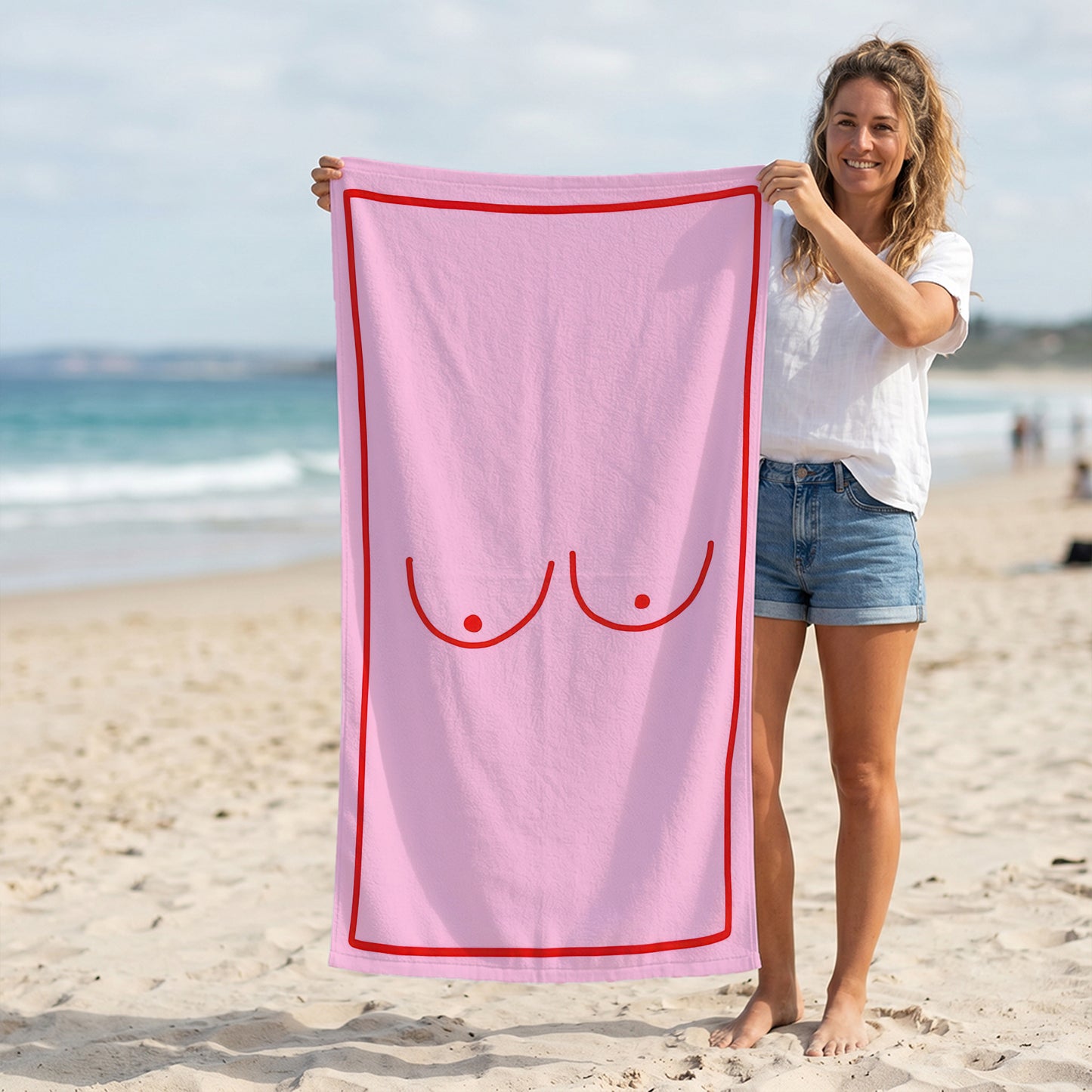 Pink Minimal Body Line Art Printed Towel