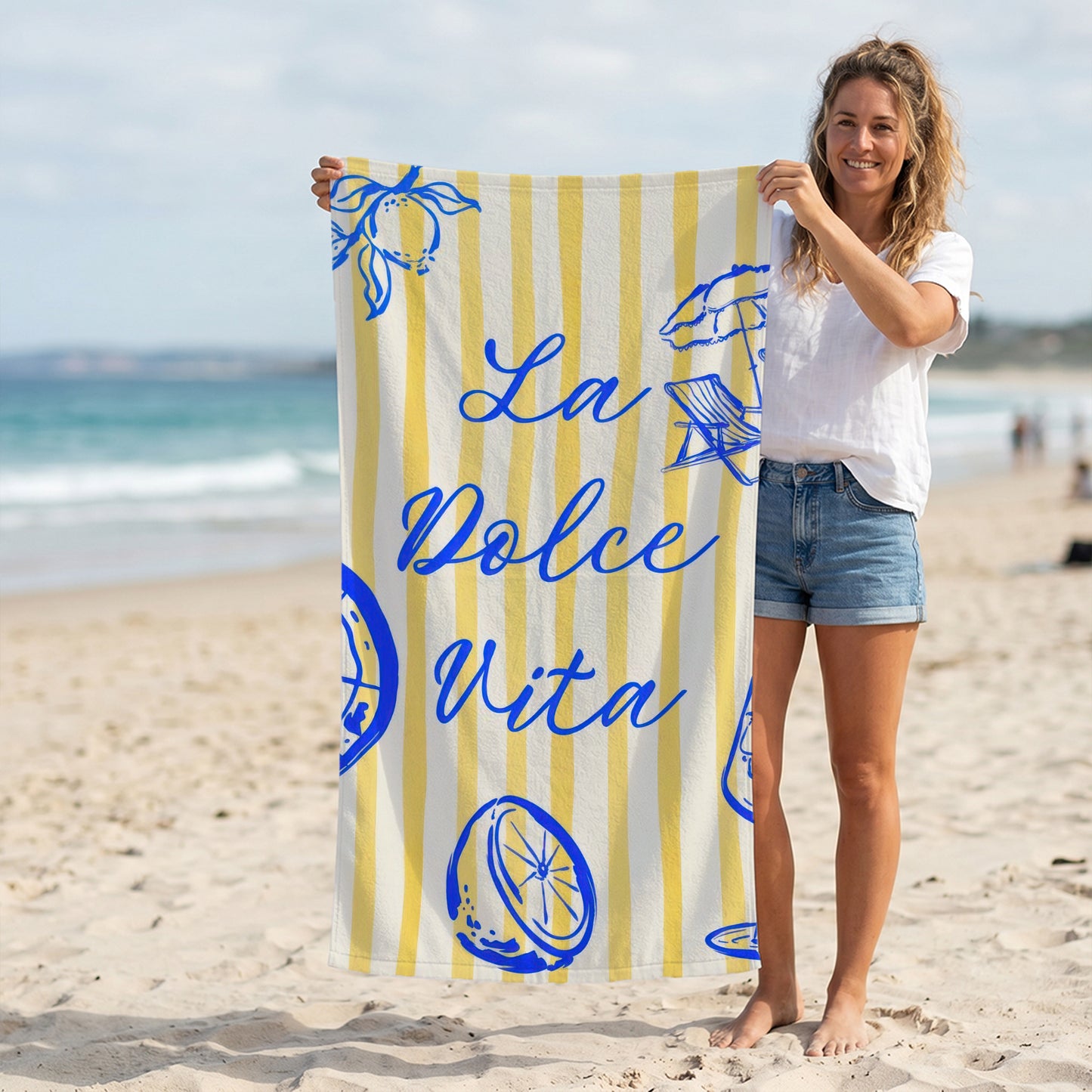 La Dolce Vita Lemon Stripe Printed Towel