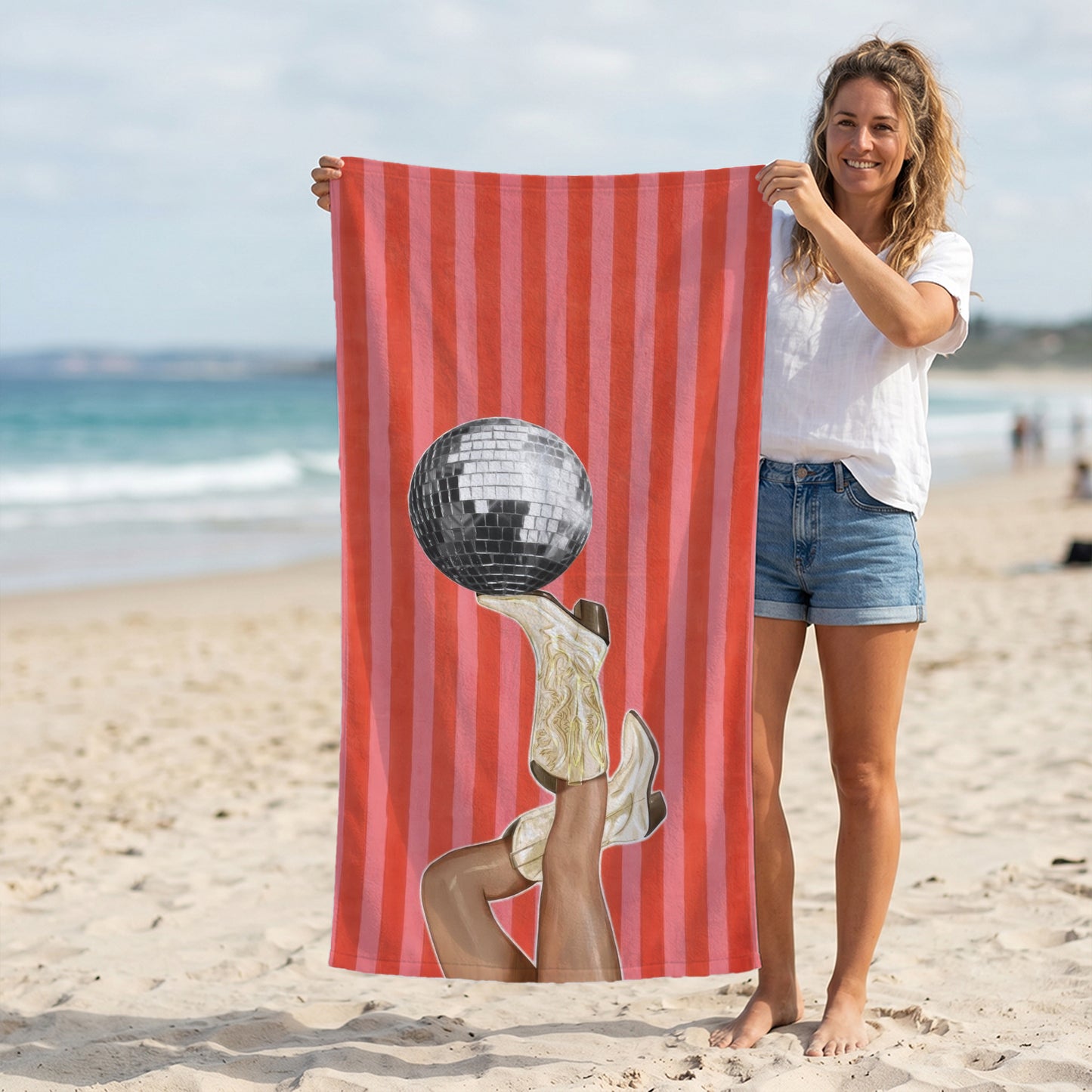 Red Disco Ball Stripe Printed Towel