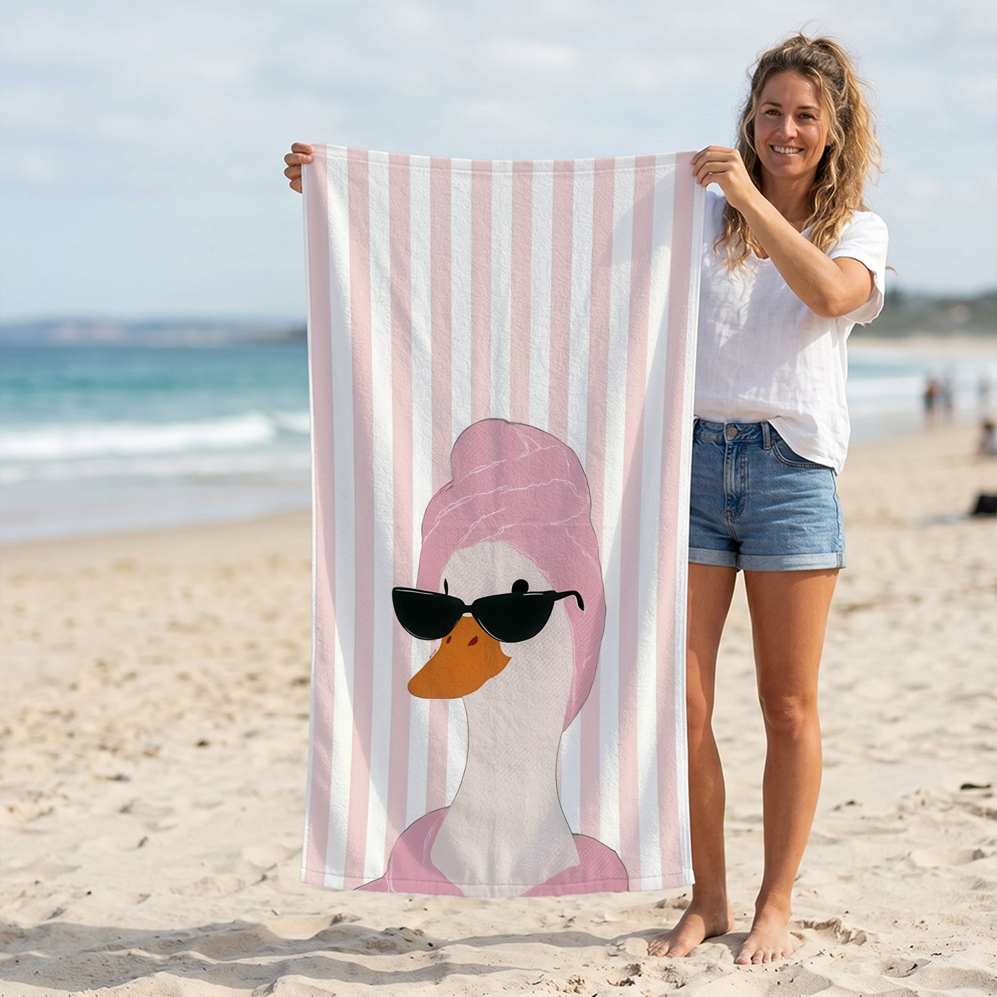 Spa Duck Pink Stripe Printed Towel